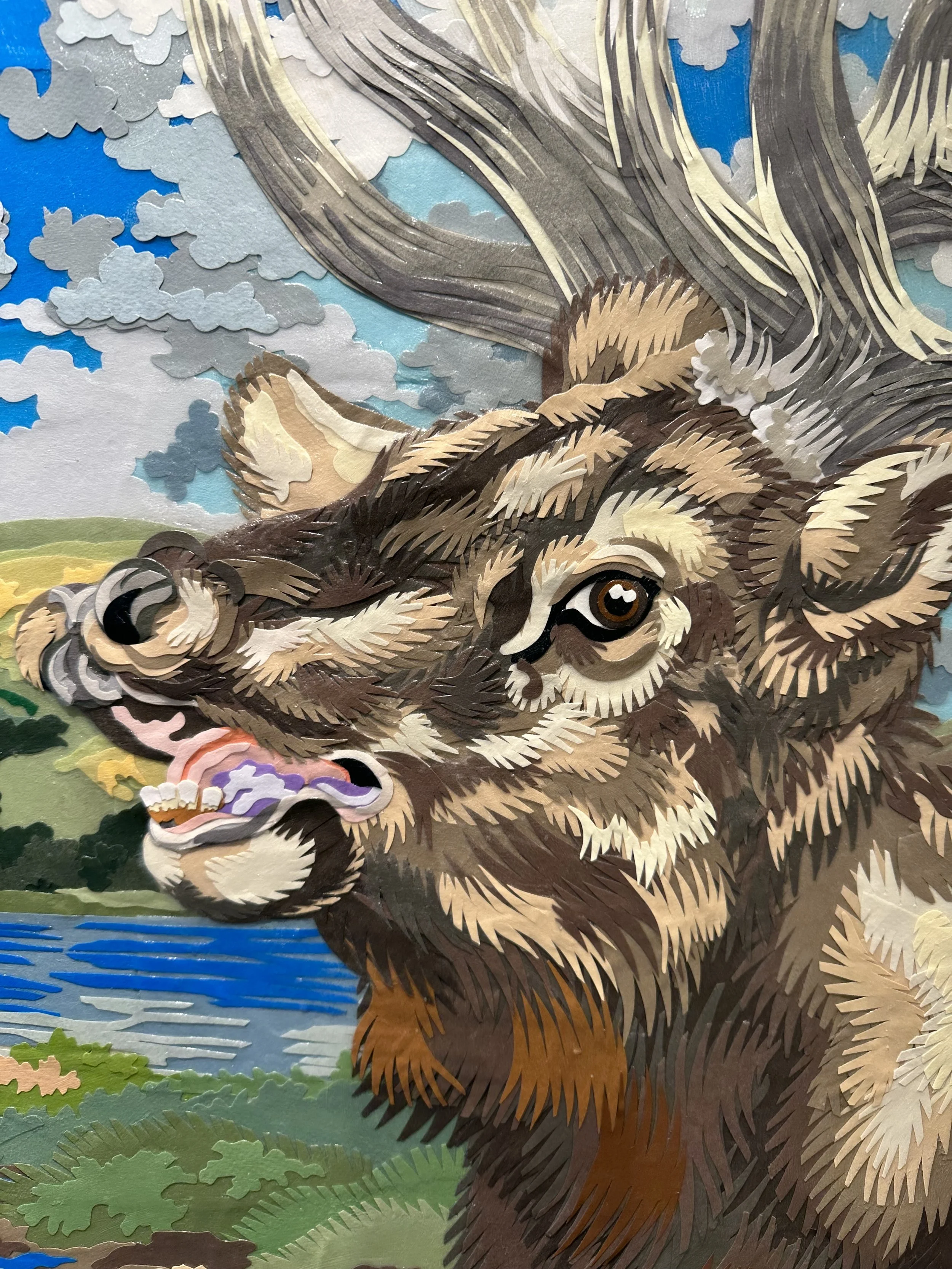 "Point Reyes," 48x108in, handout paper and gel medium on wood panels, 2018, DETAIL.