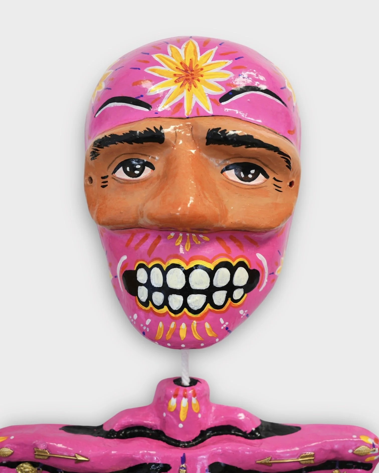 You Don't Have to Wear a Mask (Pink) Detail, 2024, Paper Mache, Acrylic Paint, Artist Resin 5' x 2' x 5 in.