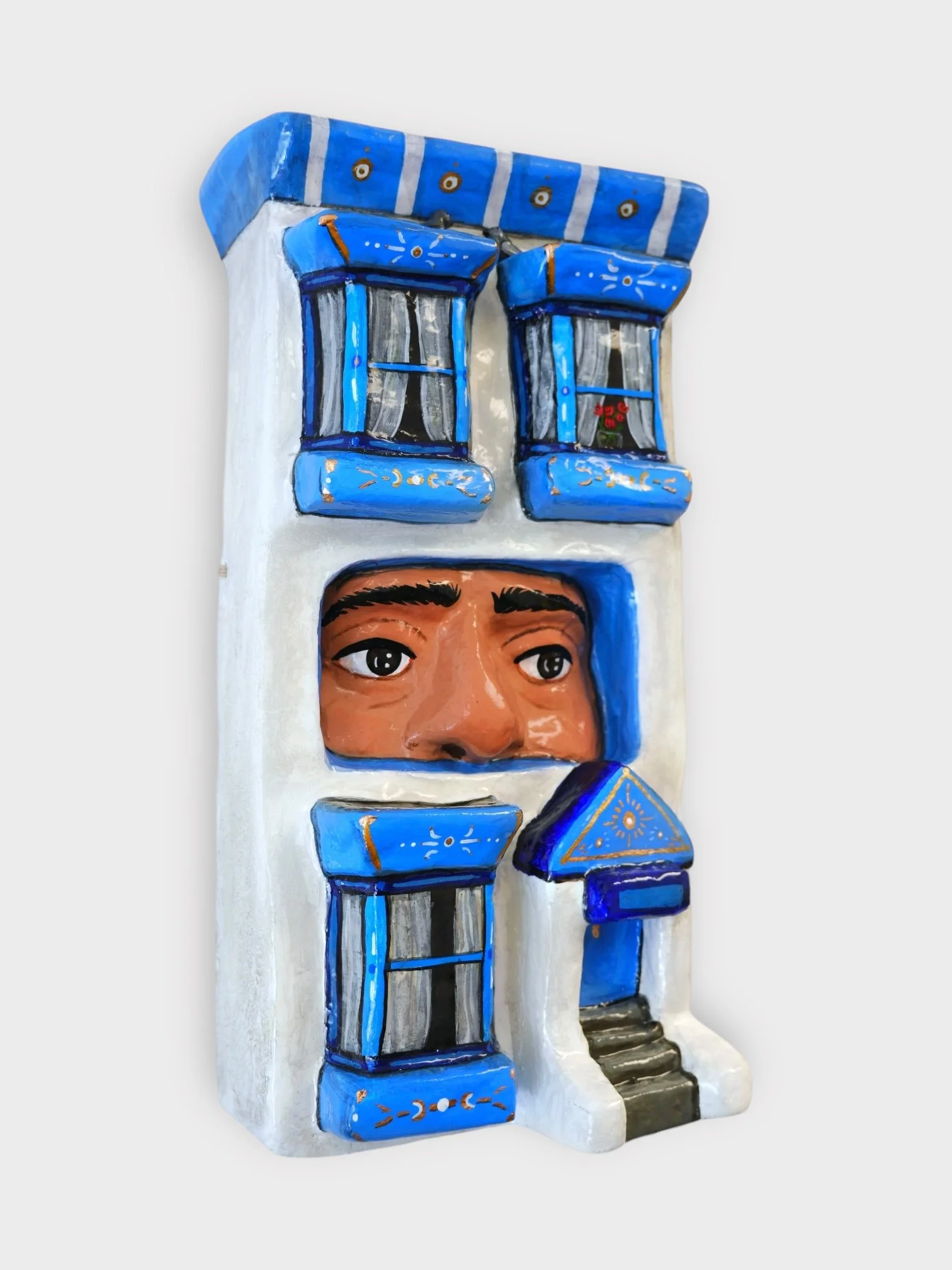 "Gough Street," 2024, Paper Mache, Acrylic, Paint, Artist Resin, 18 x 8 x 5 in.