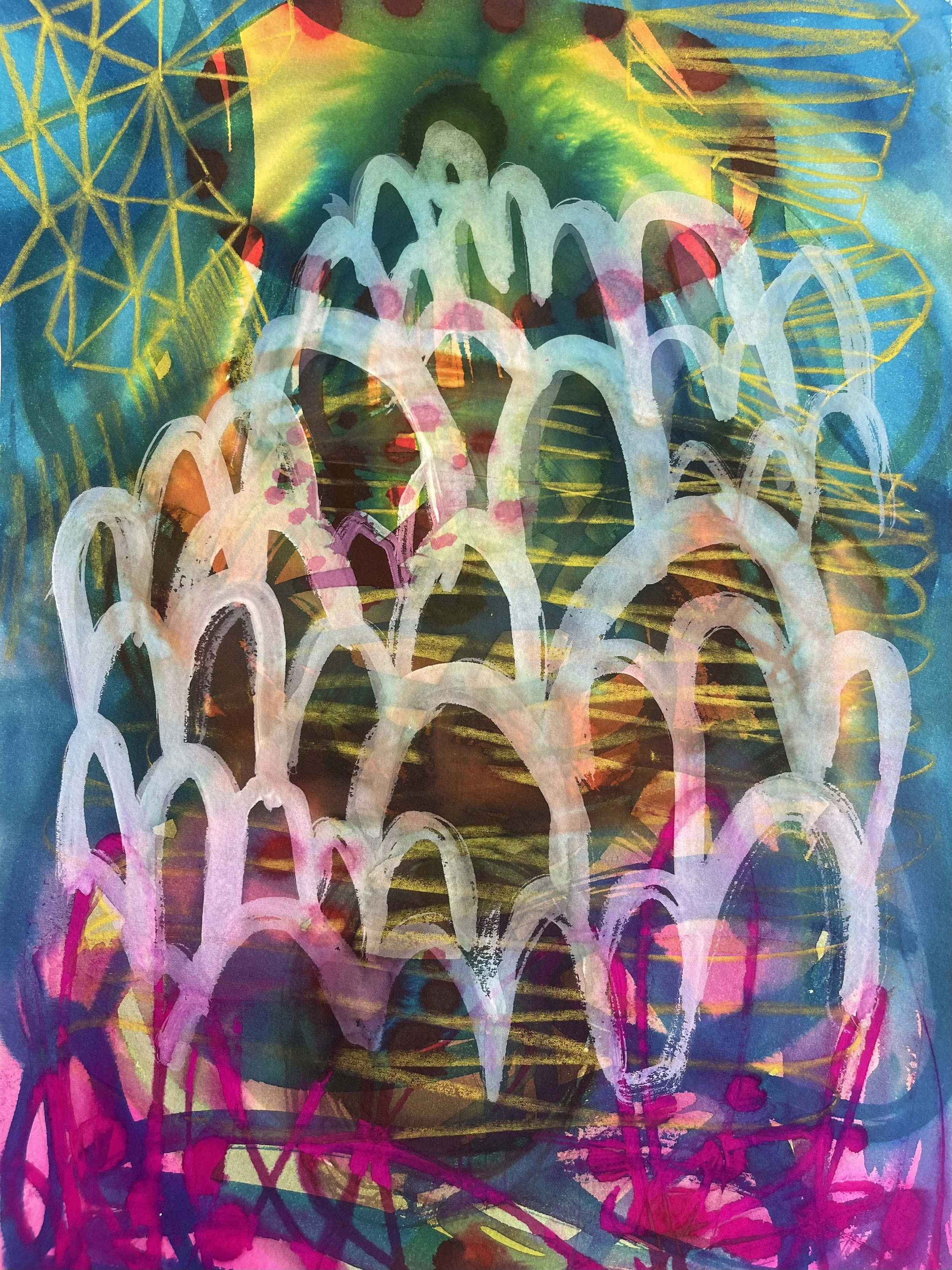 Spiralof Energy, 2025, Watercolorand alcohol inksand crayon on paper, 14x10in 
$800.00