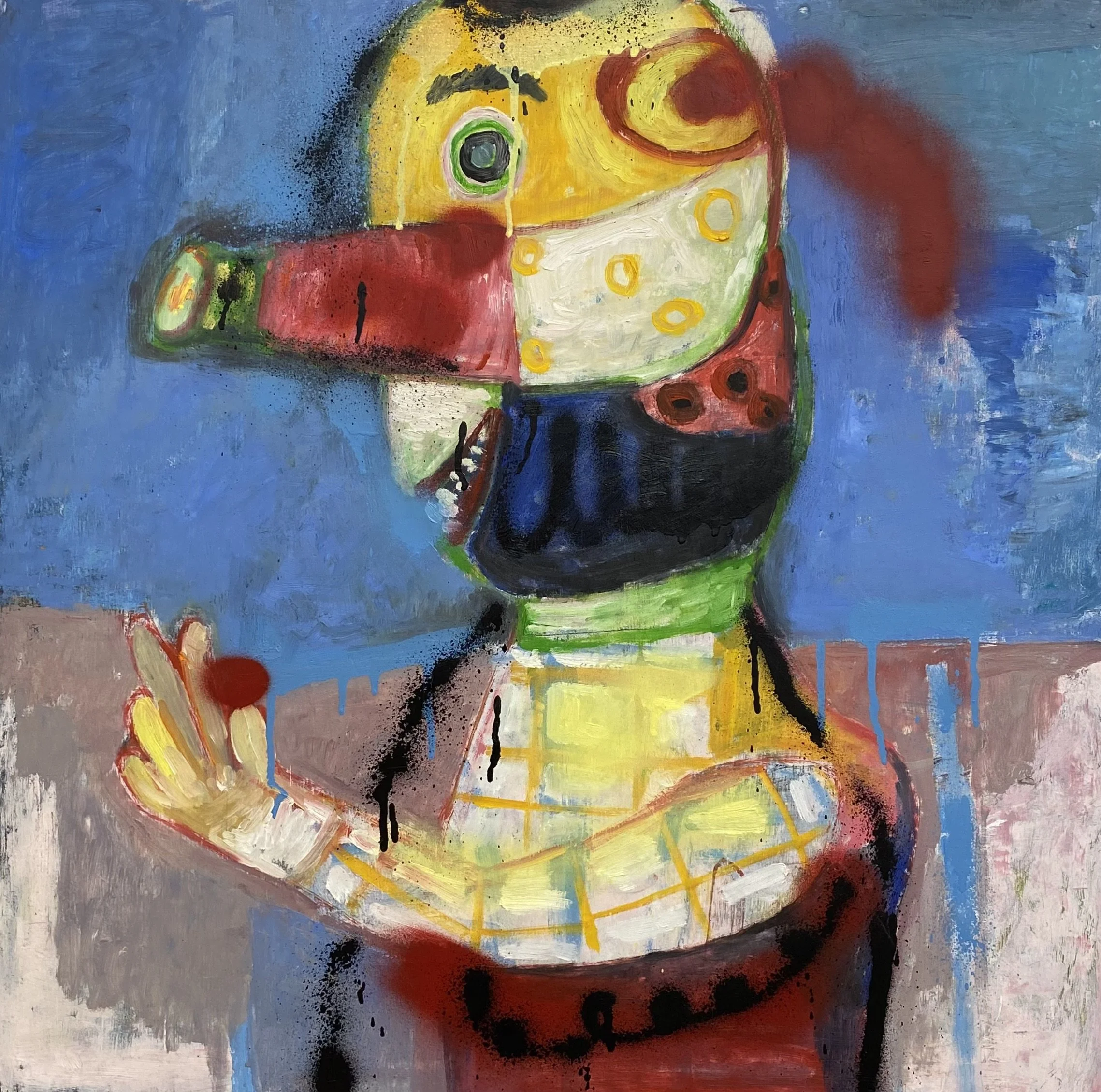 Man with Hair Tail, 2024, Oil/Panel, 20 x 16"