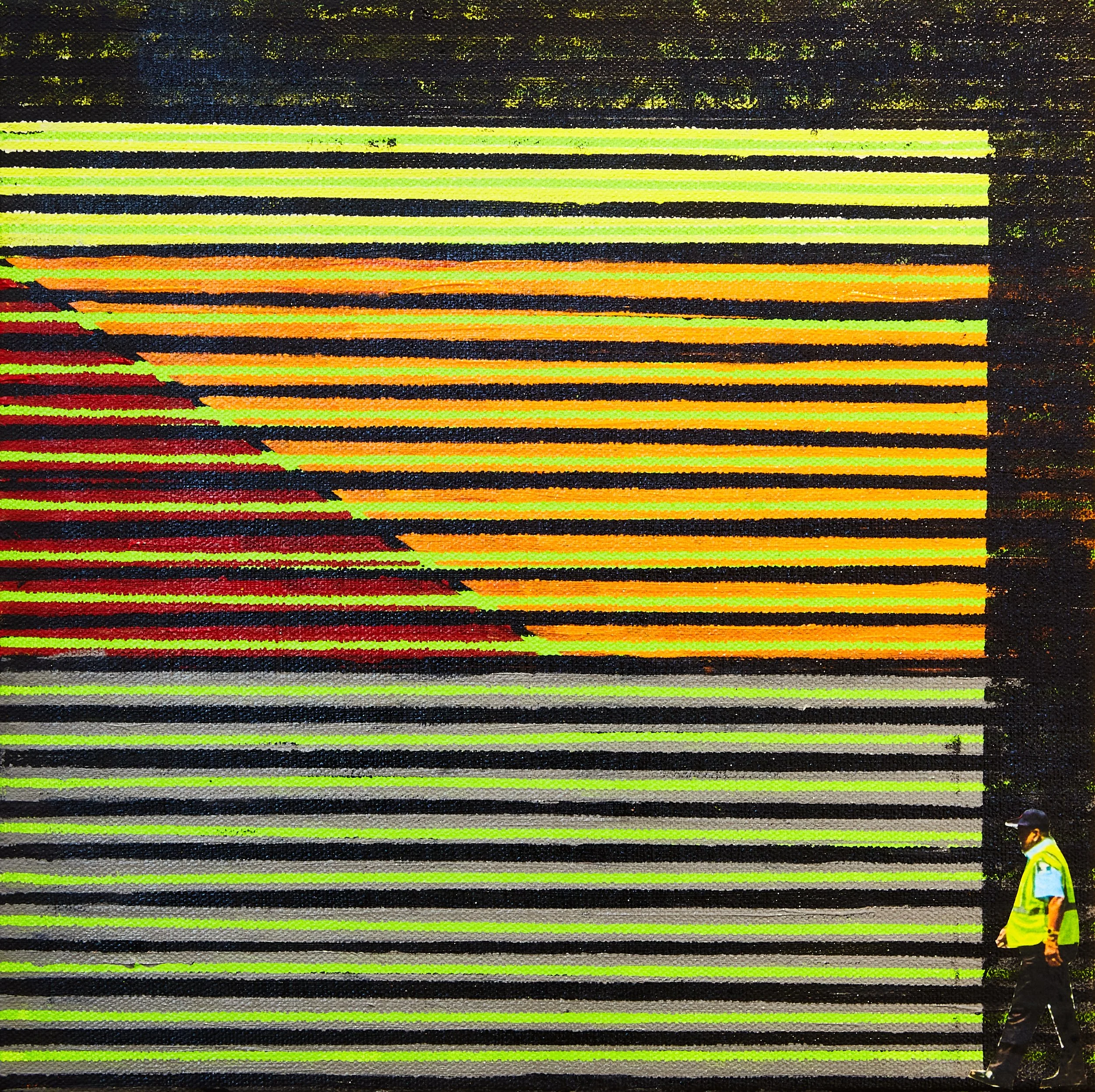 Urban Abstraction #8 - Hudson Square, New York City, 2025 Acrylic, Ink, and Pencil on Wood Panel, 12” x 12”, $1500