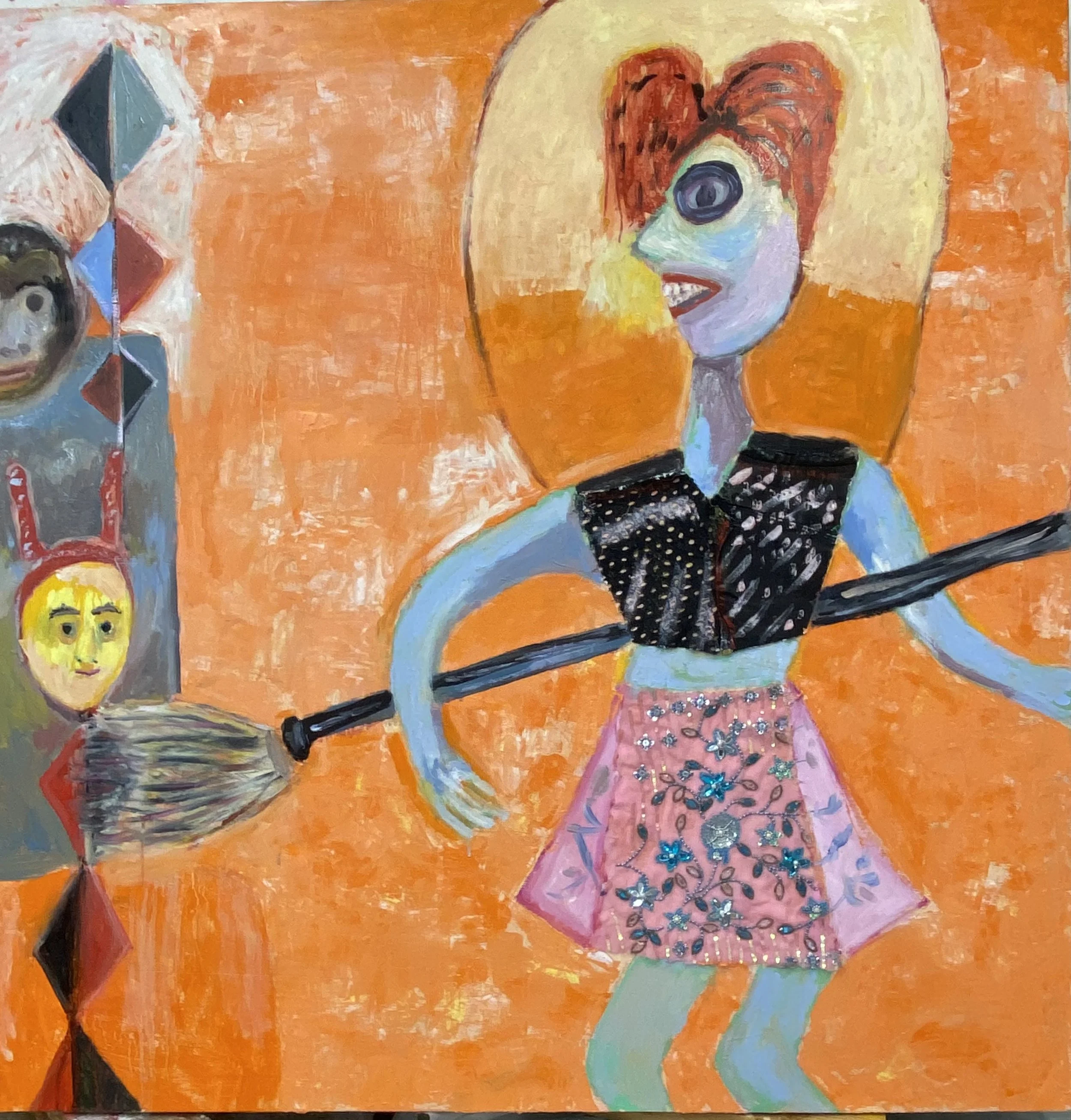 Woman with Broomstick, 2025, Oil/Panel, 48 x 48