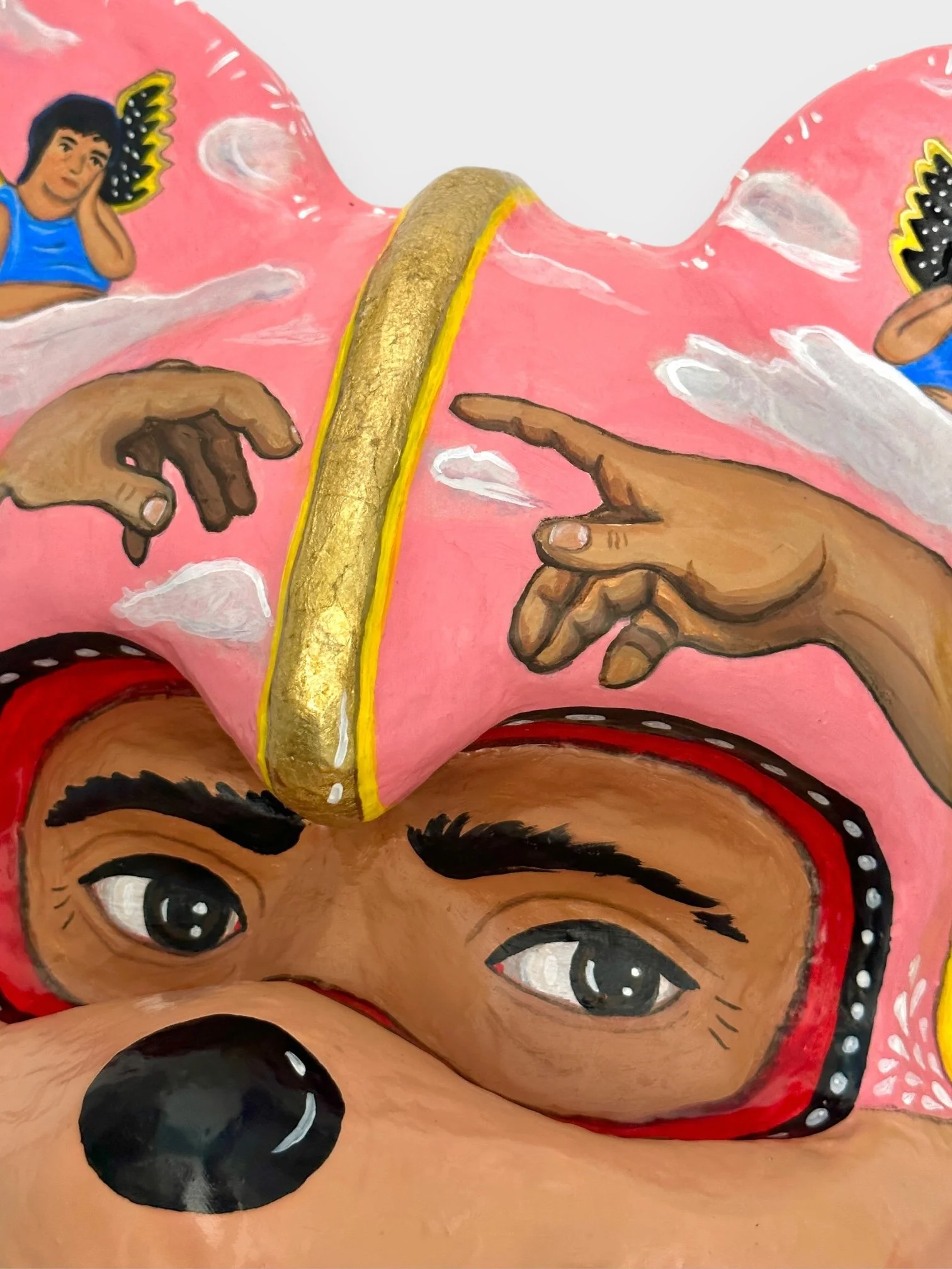 Looking for a Connection (Detail), 2023, Paper Mache, Acrylic Paint, Artist Resin 17 x 14 x 7 in.