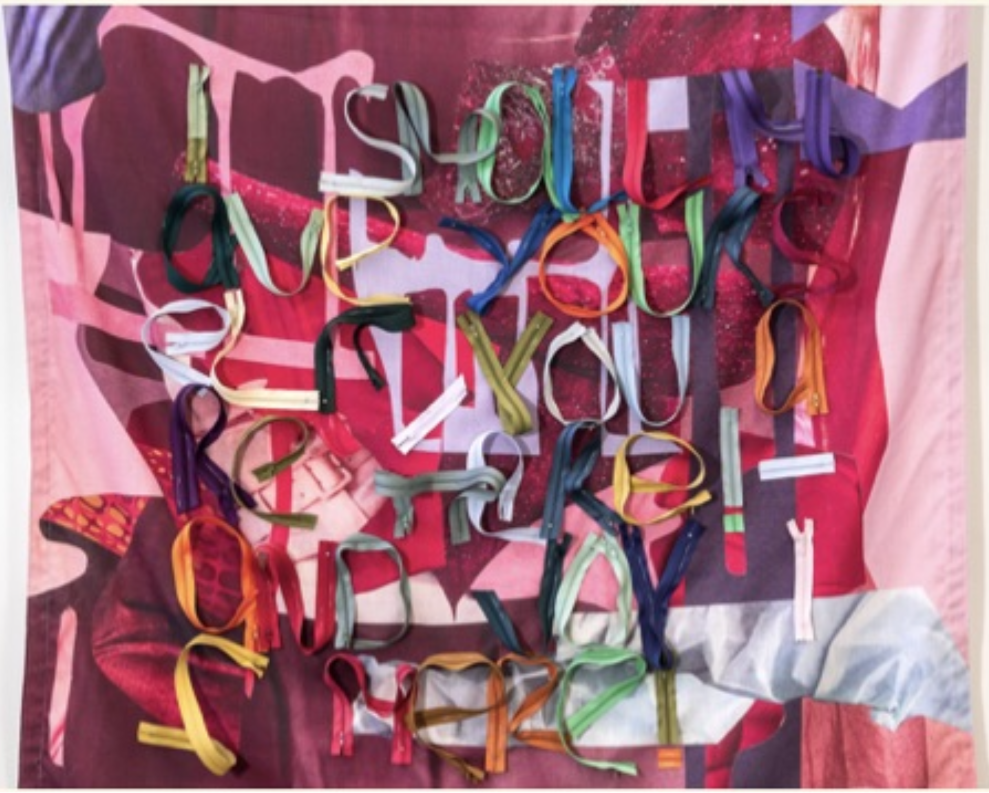 Red Shift, 2021, Digital print on fabric, zippers, thread, 48 x 48 x 4 inches