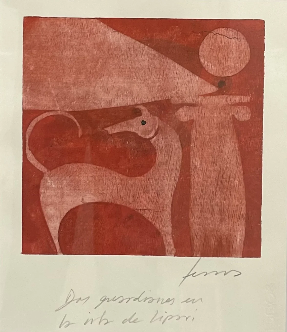 Damian Lescas, Dos Guardianes en la Isla de Lipari (Two Guardians on the Island of Lipari), 6/50, 2020, serigraph, 18 x 16.5 in, SOLD