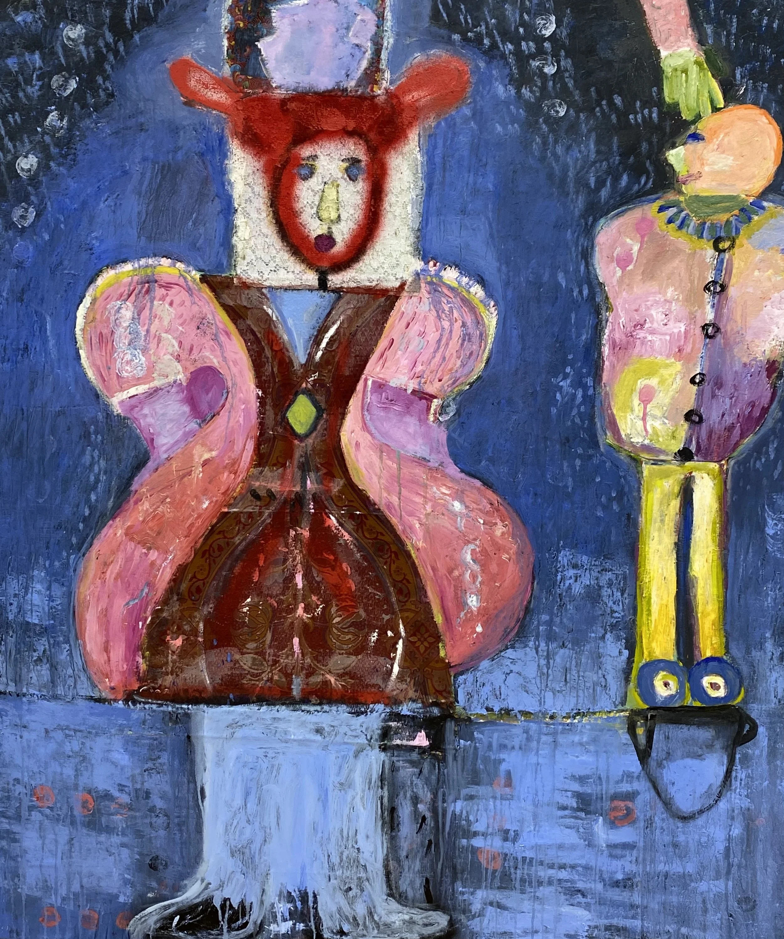 Merry Miss, 2025, Oil and Fabric/Panel, 48 x 36"