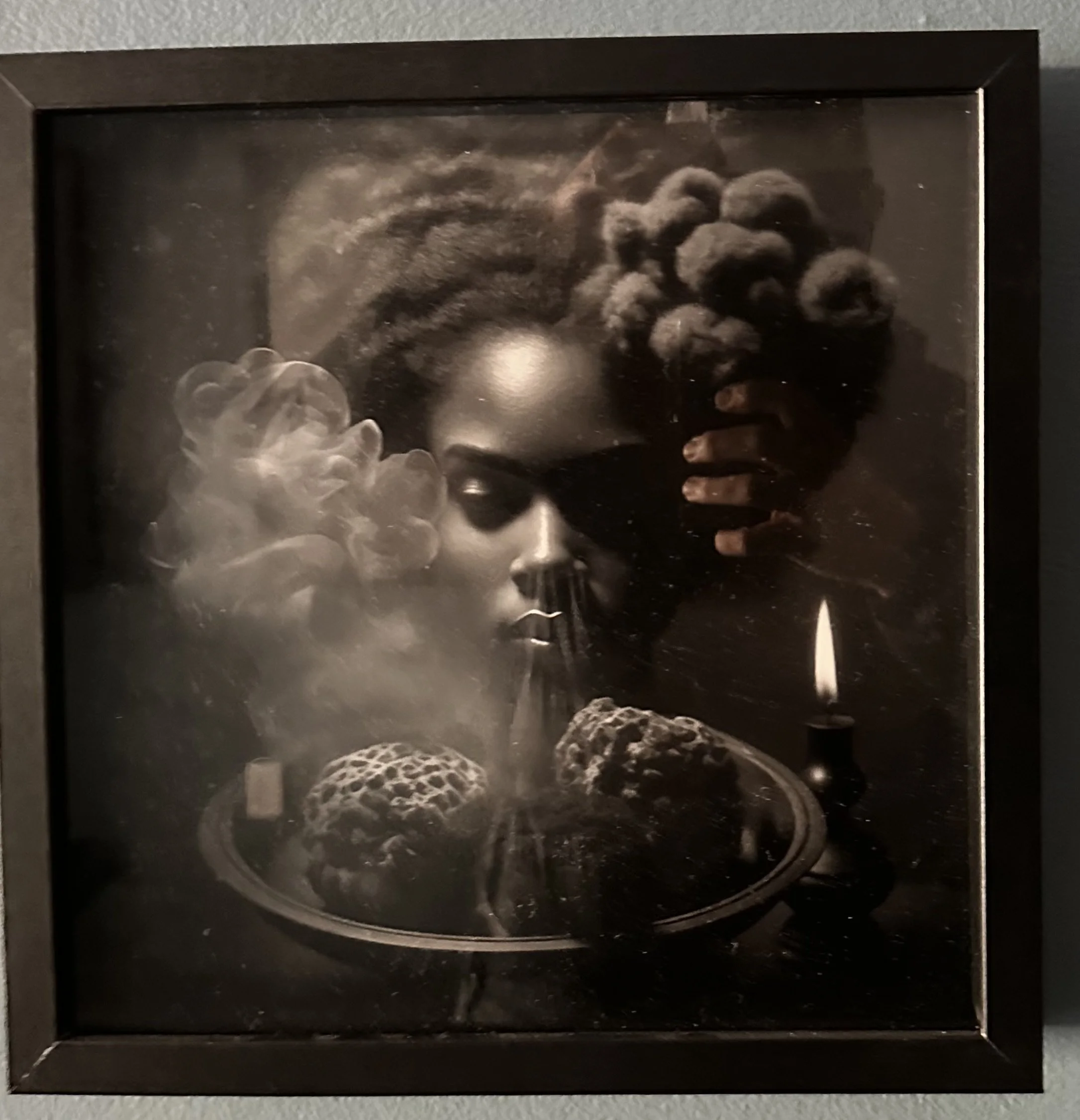 Object Ritual II
Digital collage (AI/MidJourney, Photoshop), archival pigment ink on 100% cotton Hahnemühle 308 gsm metallic photo rag, frame, 11.5” x 11.5”, edition of 10, $450