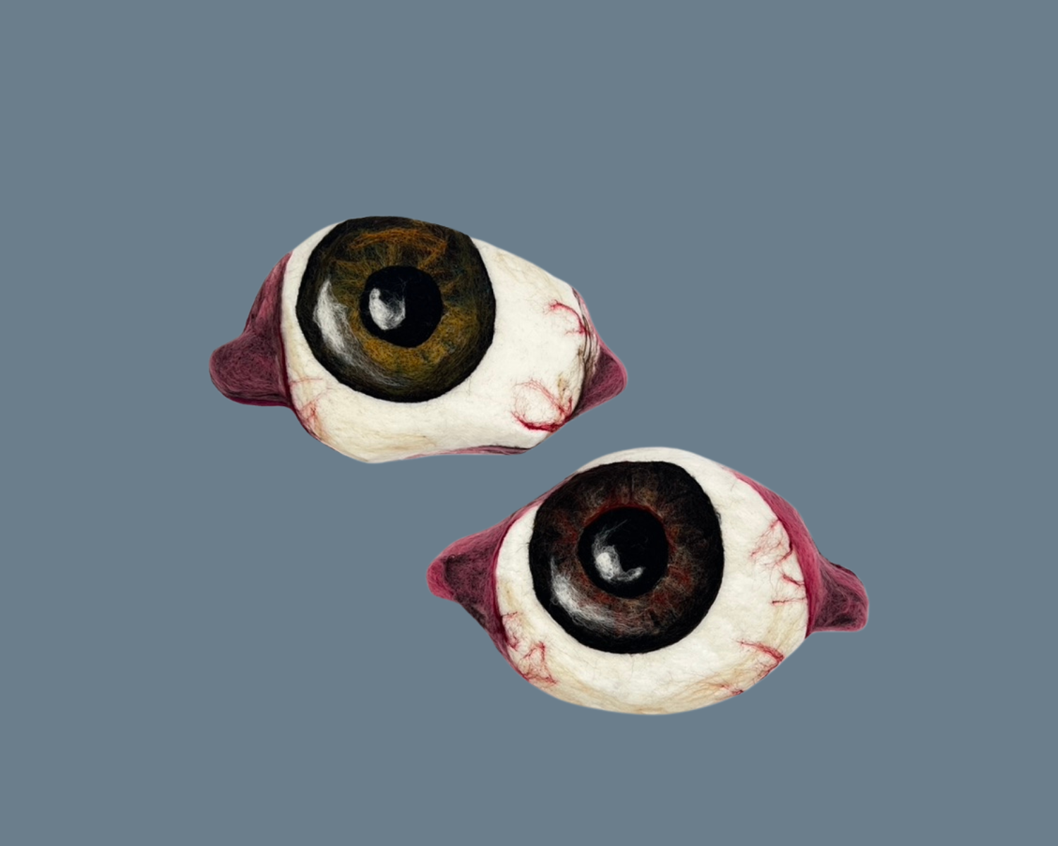 Eyes, Hazel and Brown,  Wool over felted form, $450 each