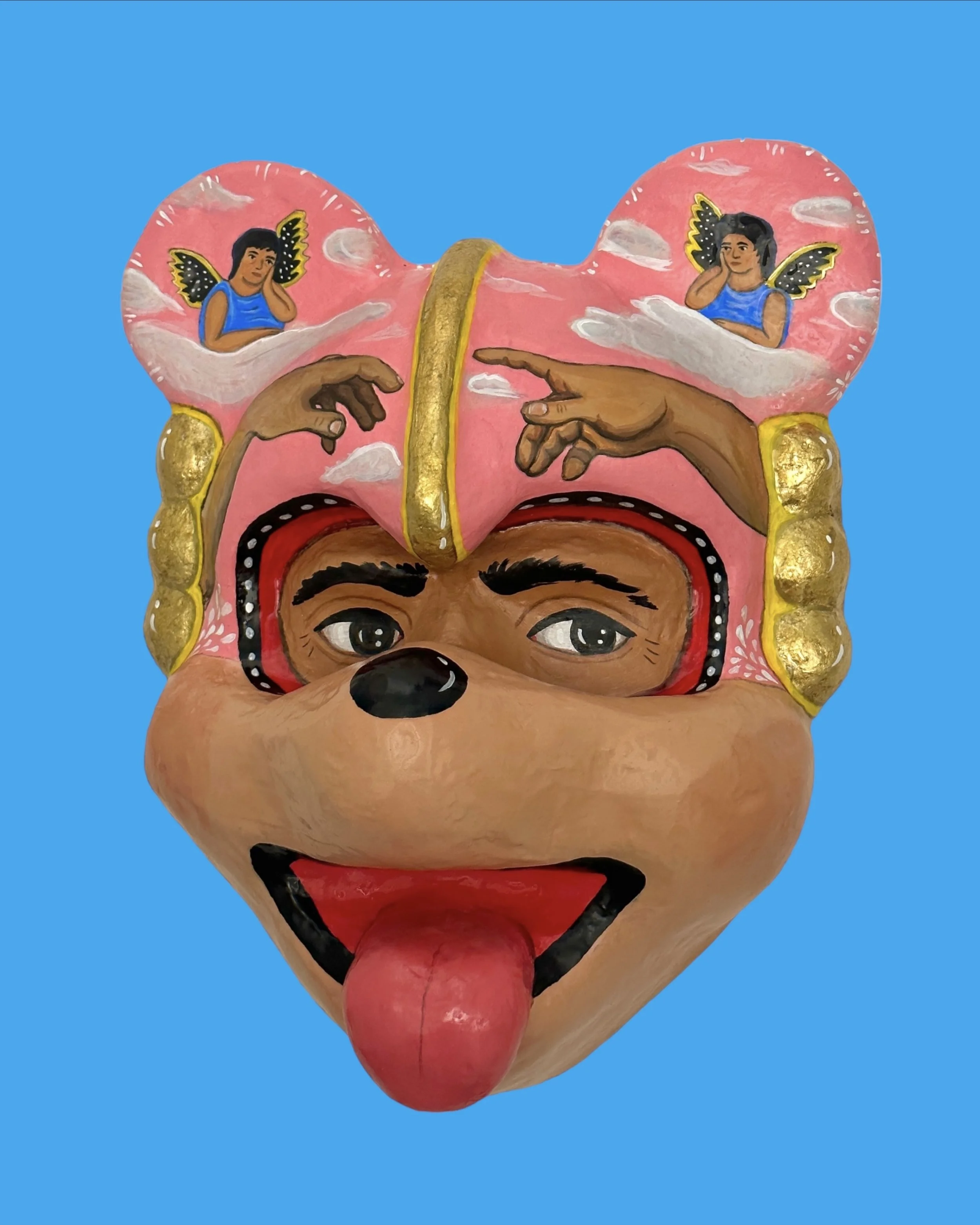 Looking for a Connection, 2023, Paper Mache, Acrylic Paint, Artist Resin 17 x 14 x 7 in.