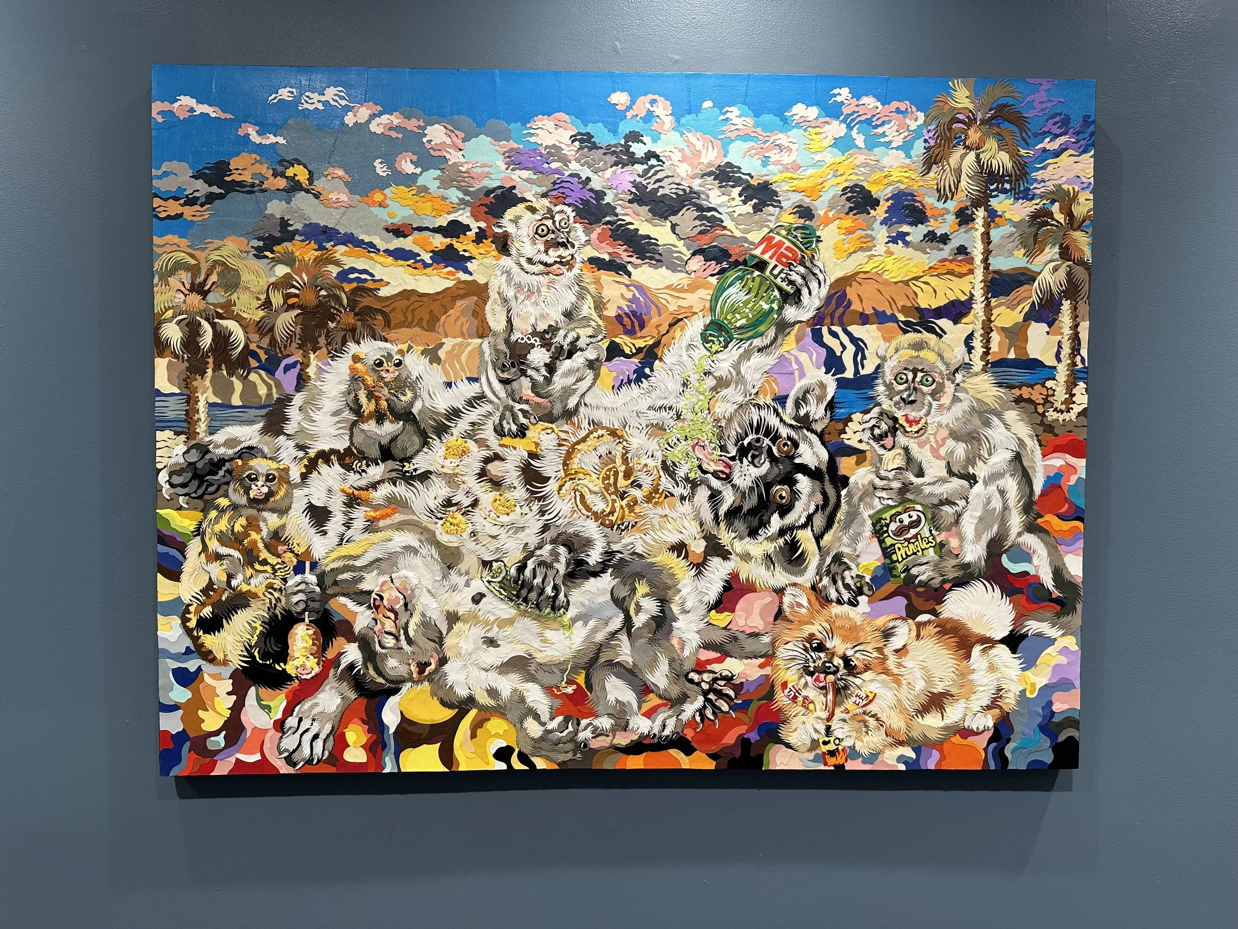 "Picnic at Lake Mead," 36x48in, hand cut paper and gel medium on canvas, 2022, $4,998.