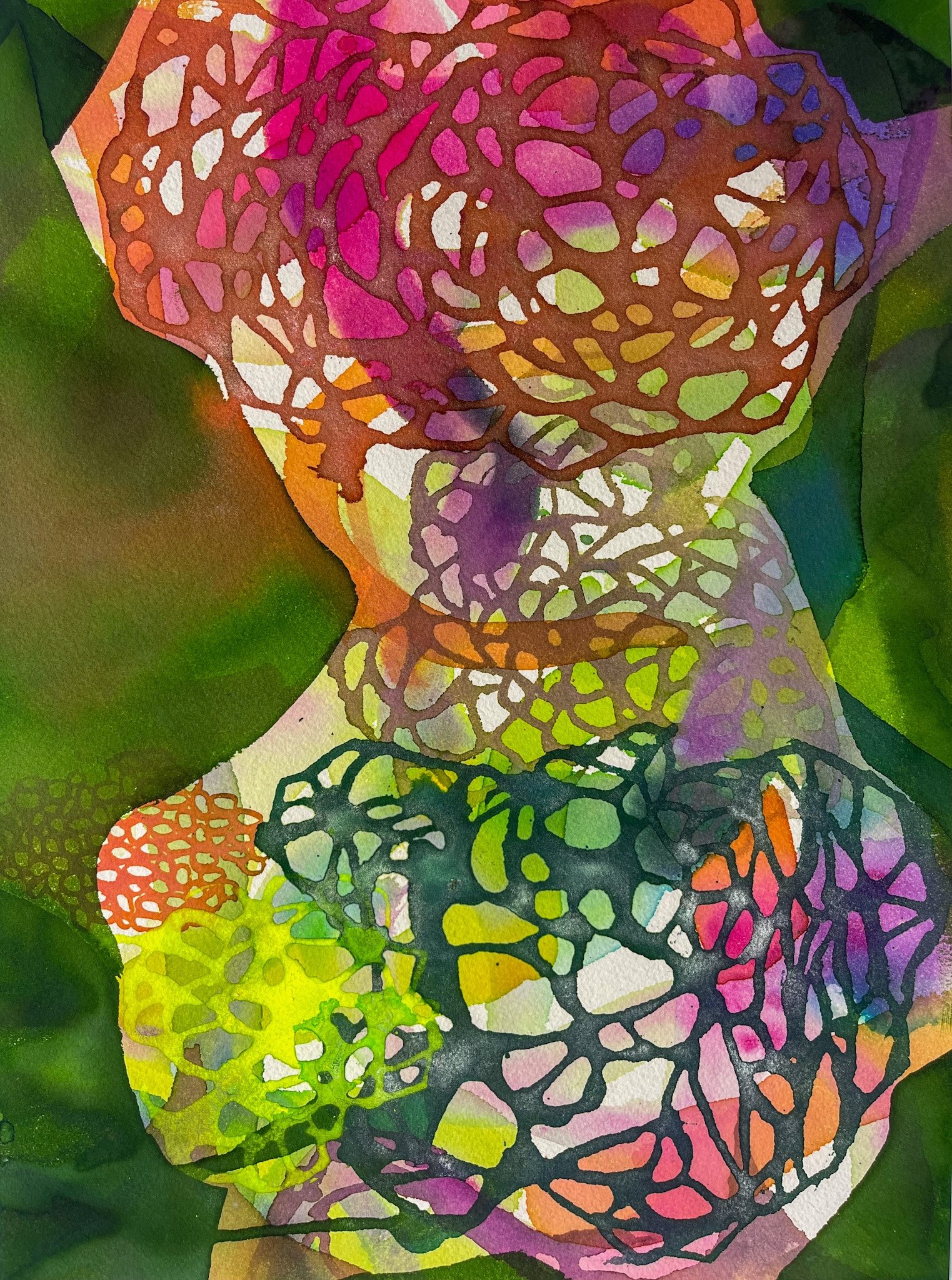 Everything is Connected, 2025, Watercolor, alcohol and acrylic inks on paper, 14x10in $800.00