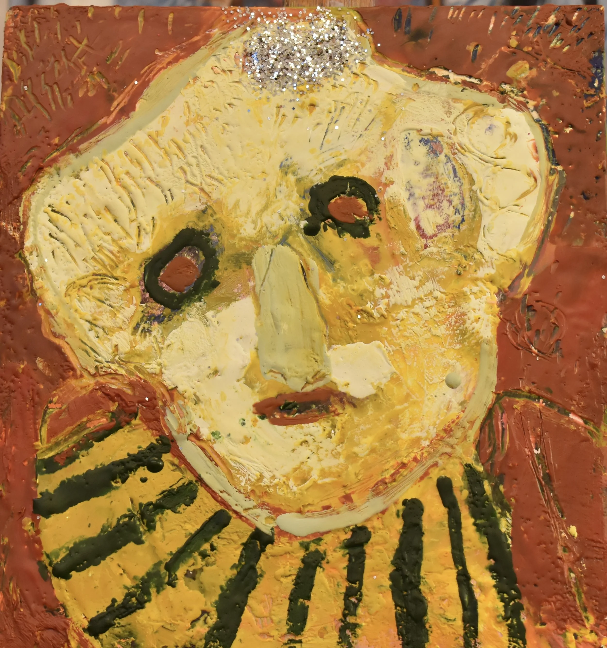 Small Yellow, 2024, Oil/Wax, Glitter/Panel, 8x8