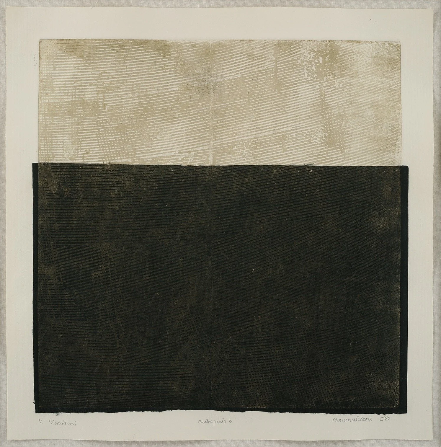 Contrapunto3 (Counterpoint3) (1/1),2022, Monotype, (linocutand chinecollé on paper), 21x21in, Framed 29.5x29.5in
$1,800.00