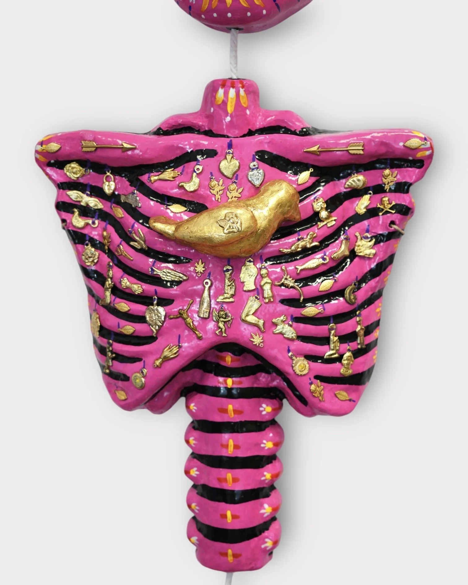 You Don't Have to Wear a Mask (Pink) Detail, 2024, Paper Mache, Acrylic Paint, Artist Resin 5' x 2' x 5 in.