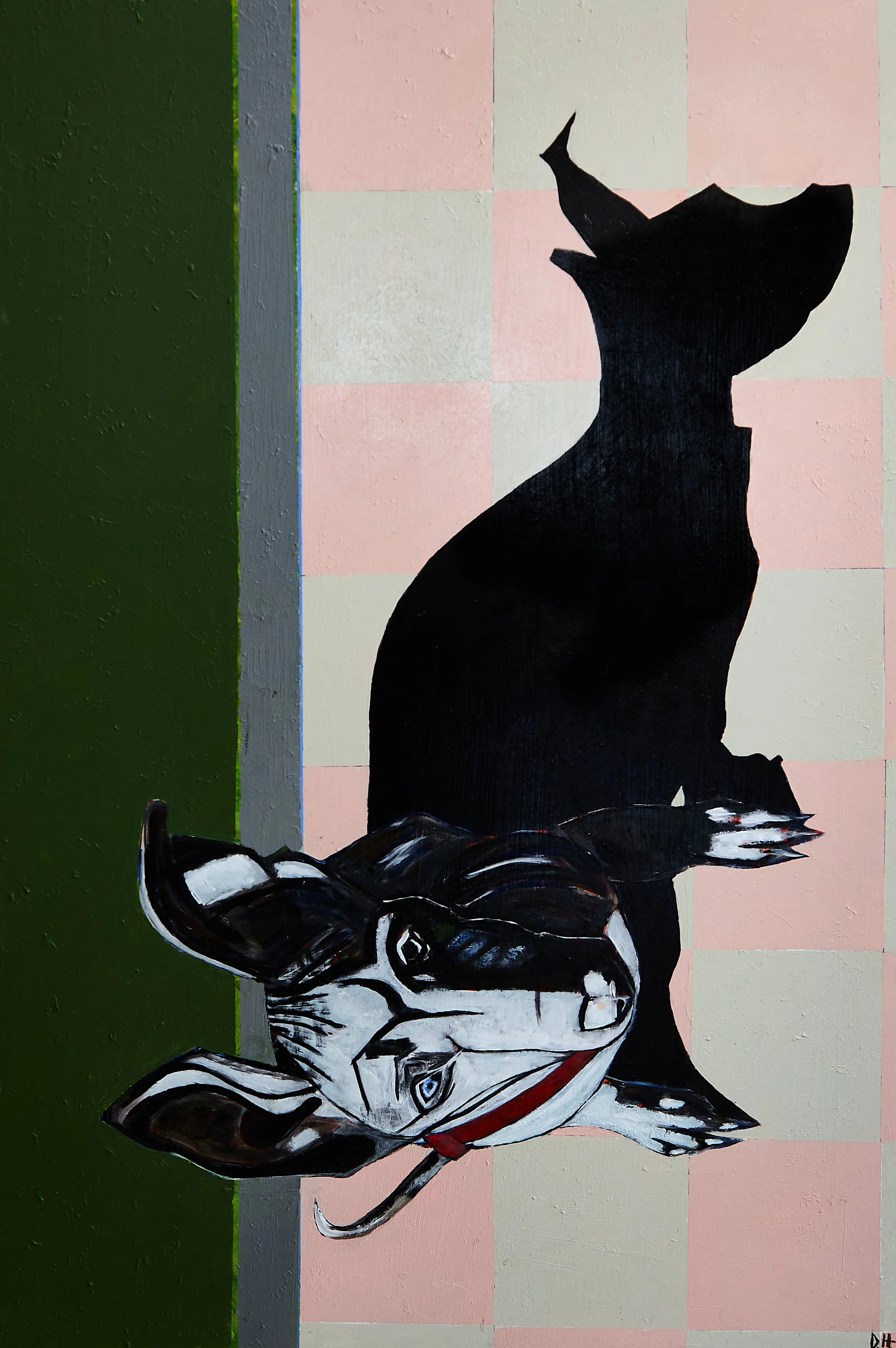 Dog Sitting, 2025, Acrylic, Ink, and Pencil on Wood Panel 36” x 24”, $2300