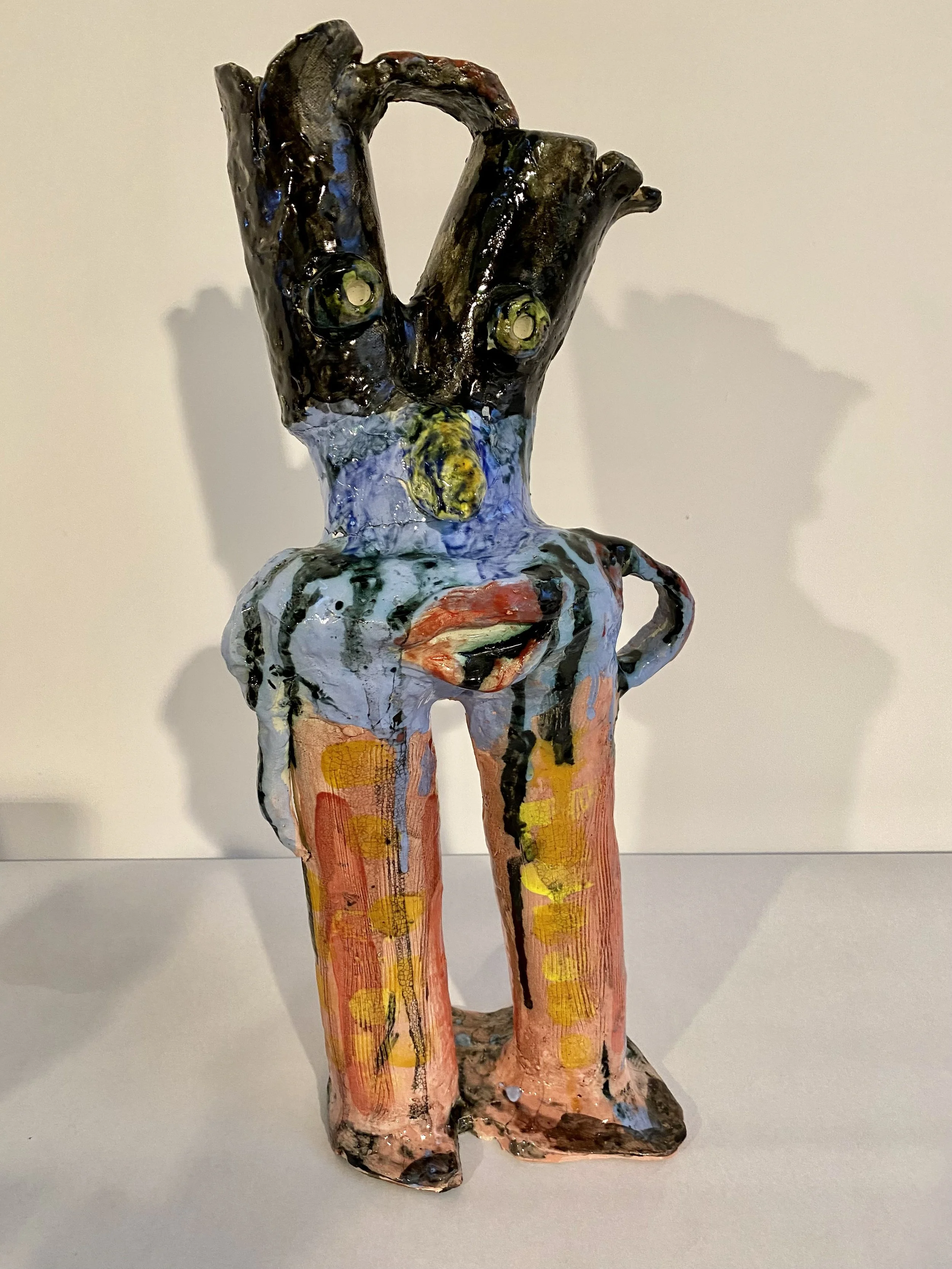 Tall Blue Figure, 2025, Clay, 20 x 9 x 5"