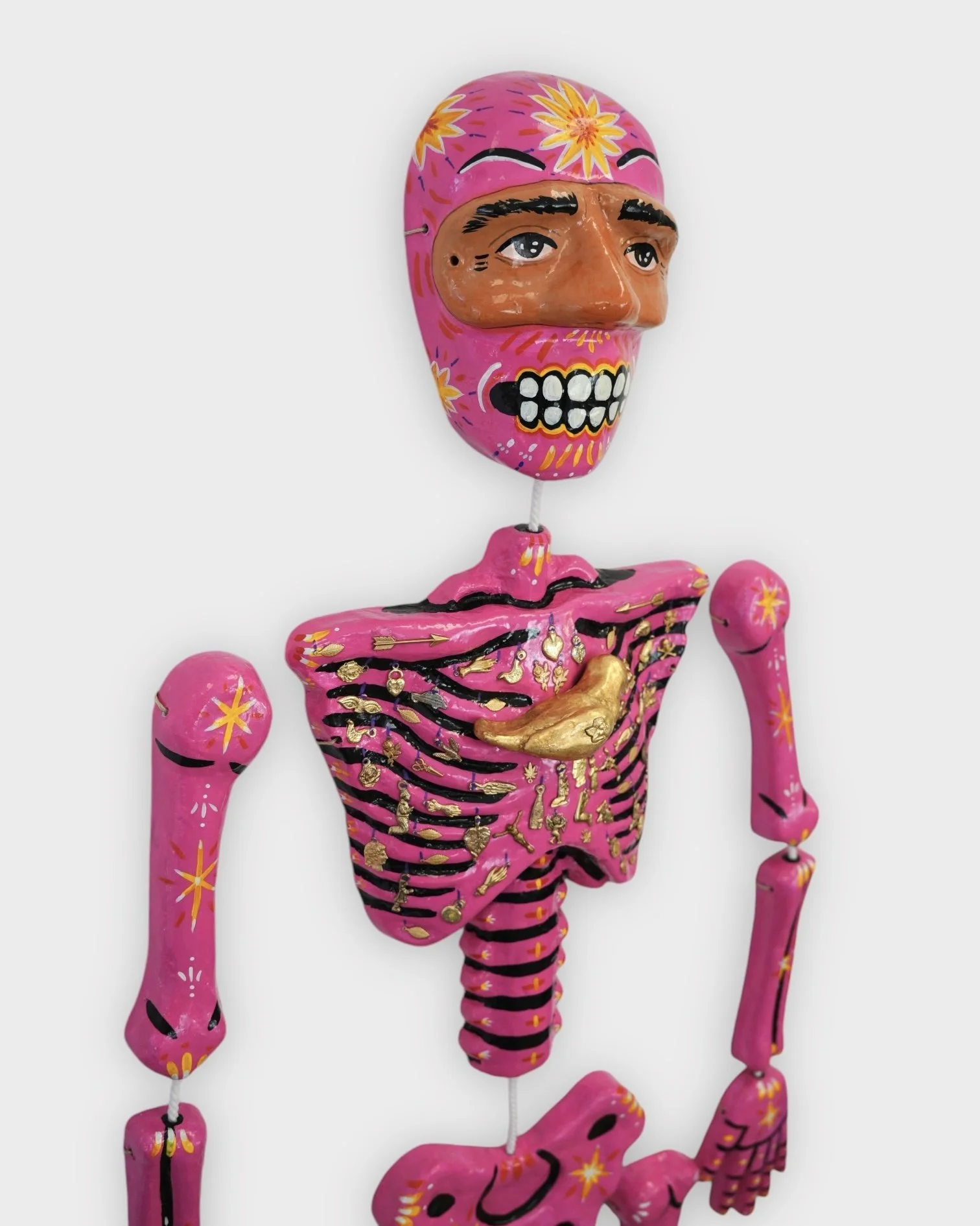 You Don't Have to Wear a Mask (Pink) Detail, 2024, Paper Mache, Acrylic Paint, Artist Resin 5' x 2' x 5 in.