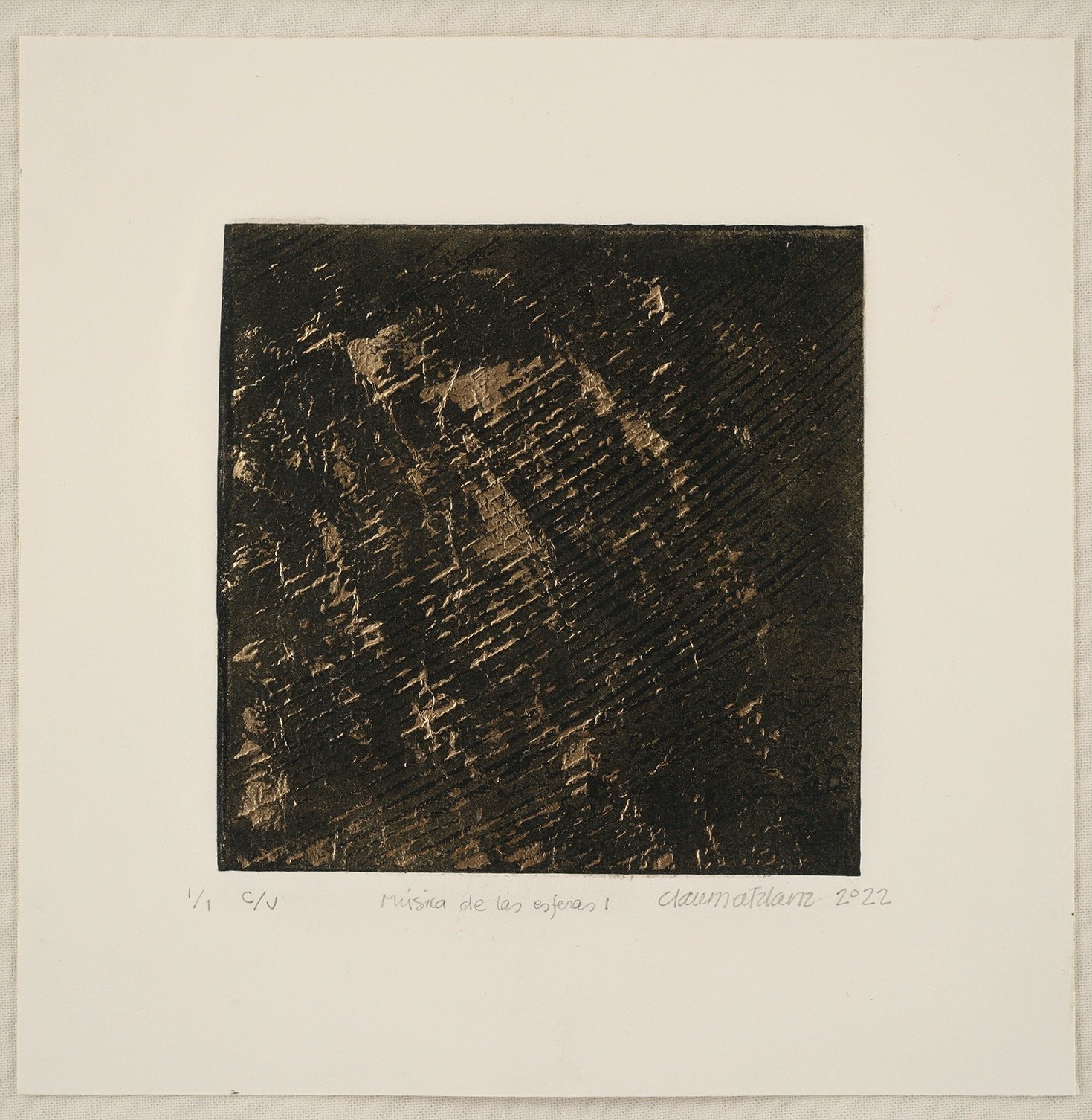 Música de las esferas 2 (Musicof the Spheres2) (1/1), 2022, Monotype(linocut, chinecolléand encaustic on paper), 21x21in, Framed 29.5x29.5in
$1,800