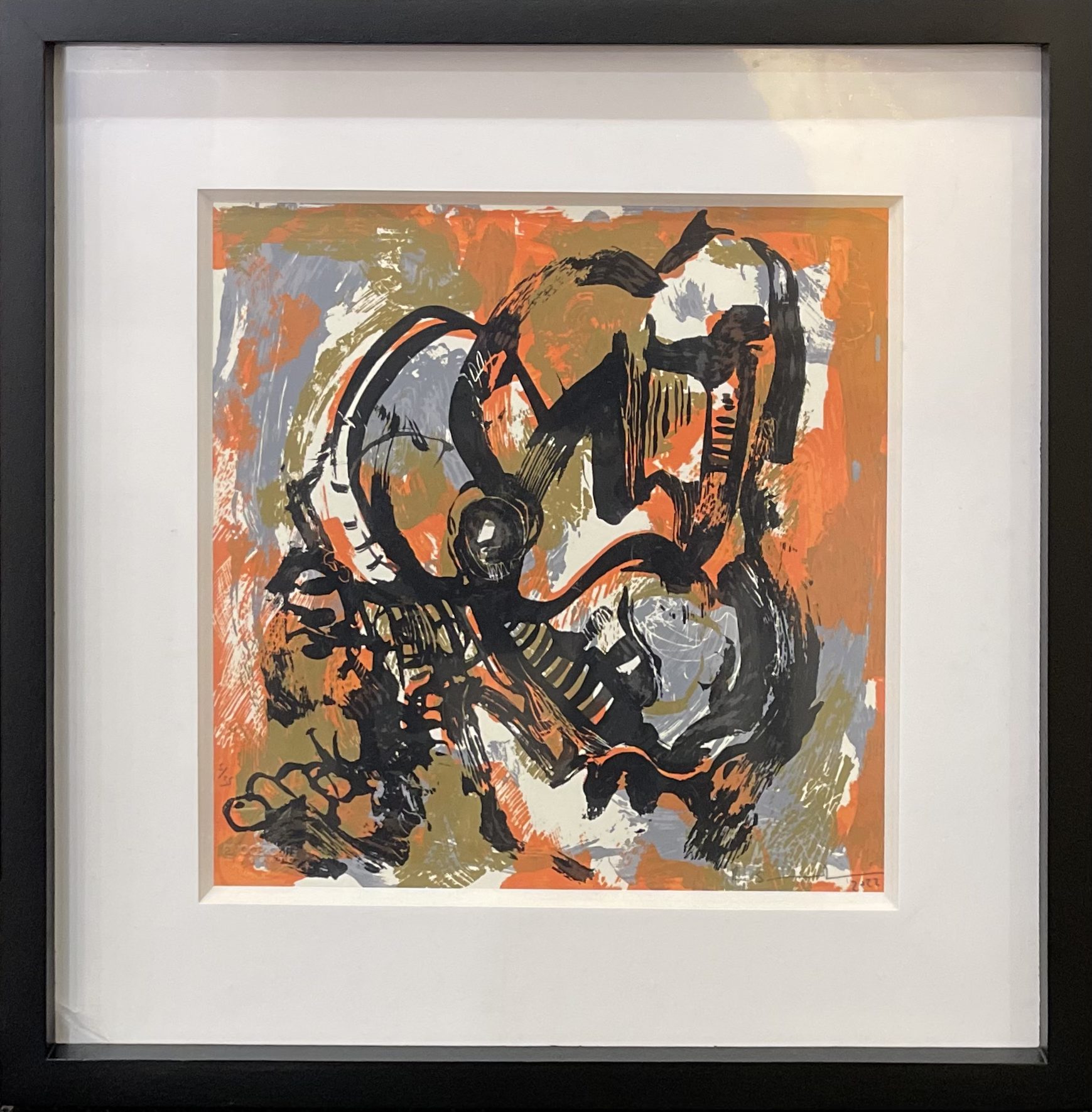 Ricardo Sanabria, untitled, 5/35, 2022	serigraph/collagraph, 18 x 18in framed, $600
