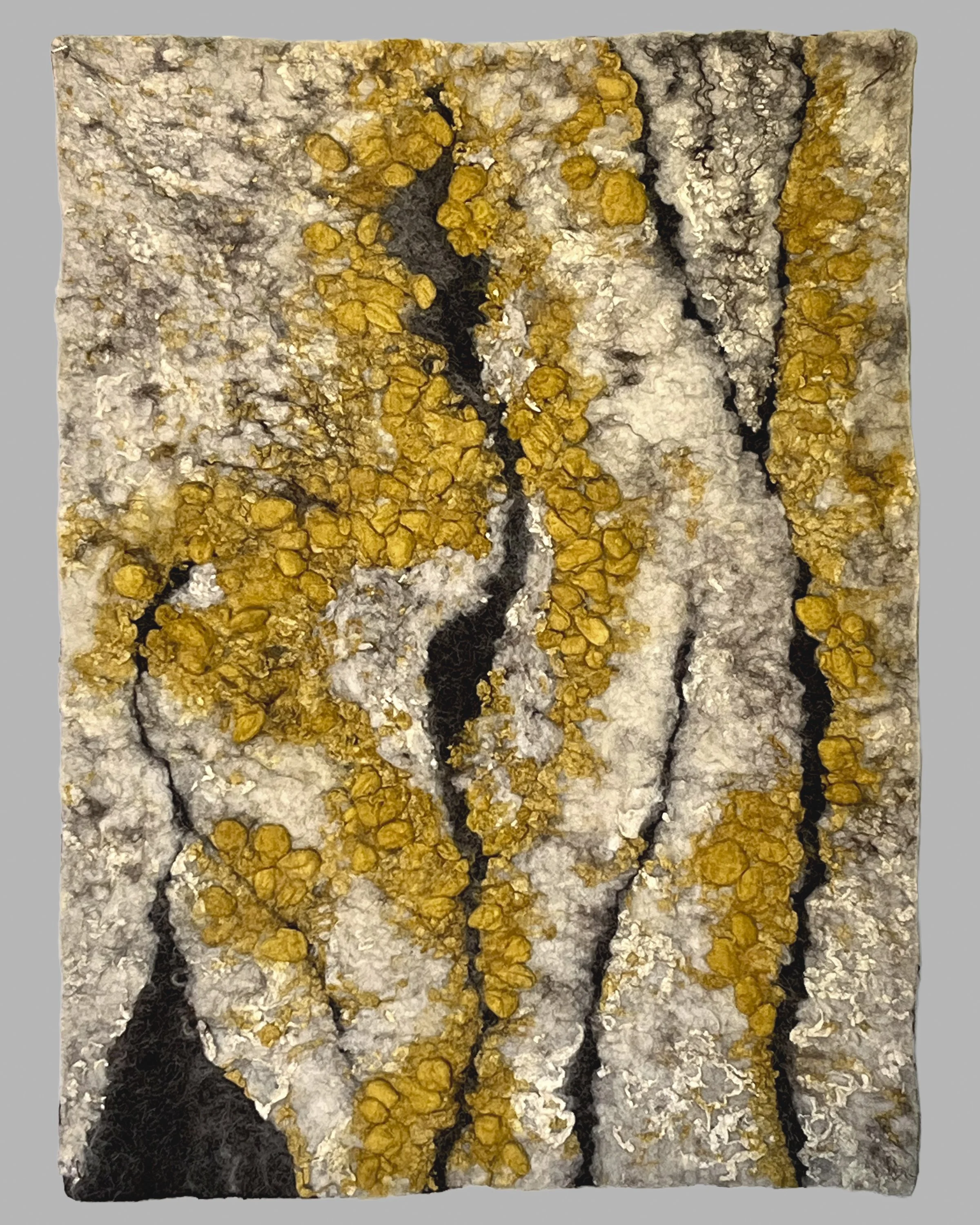 Gold Wound 2,  2024  2’8” x 2’  Wool,, silk; Marigold dye $1,400.