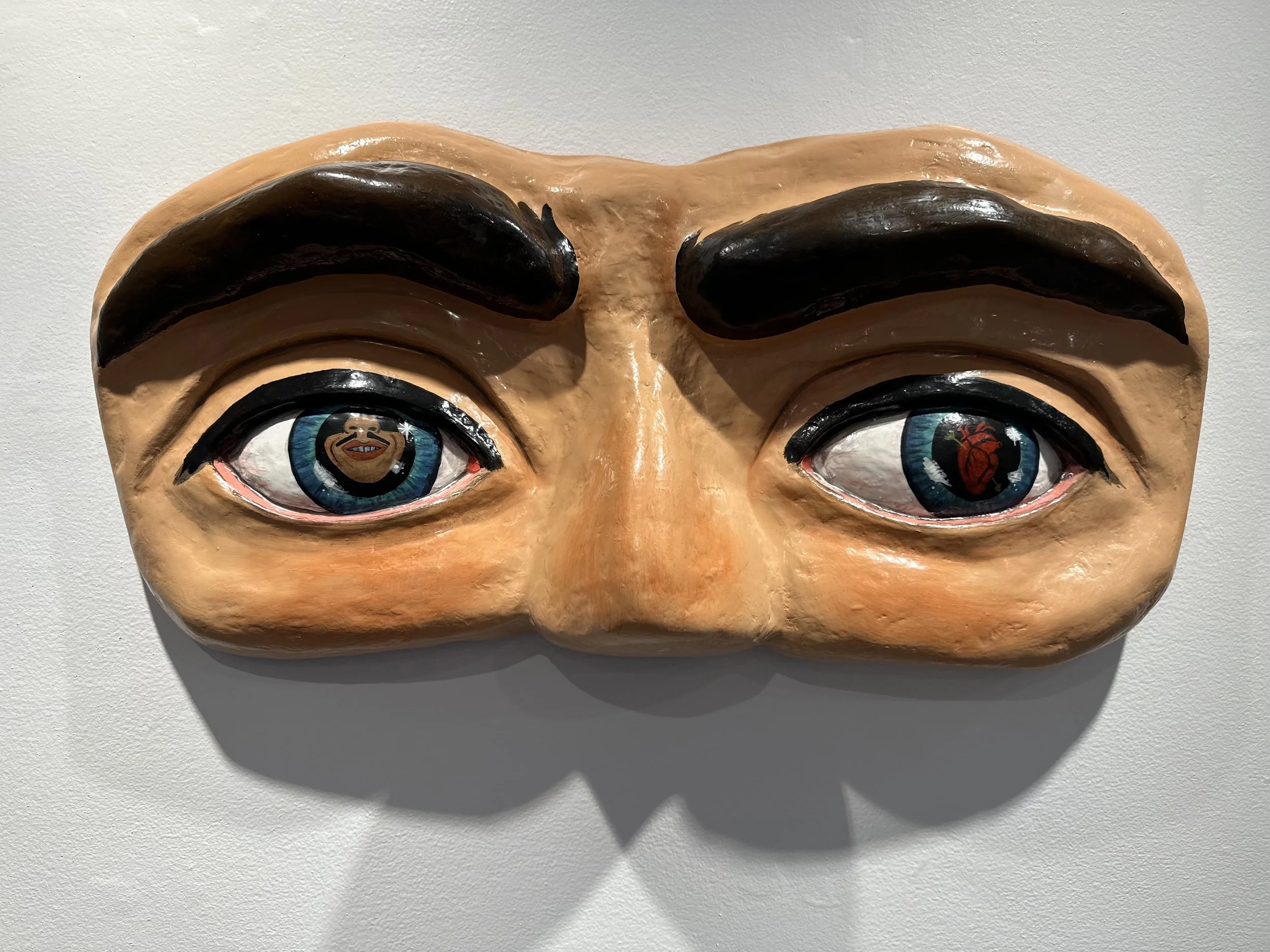 At First Sight, 2023, Paper Mache, Acrylic Paint, Artist Resin, 14 x 30x 4 in.