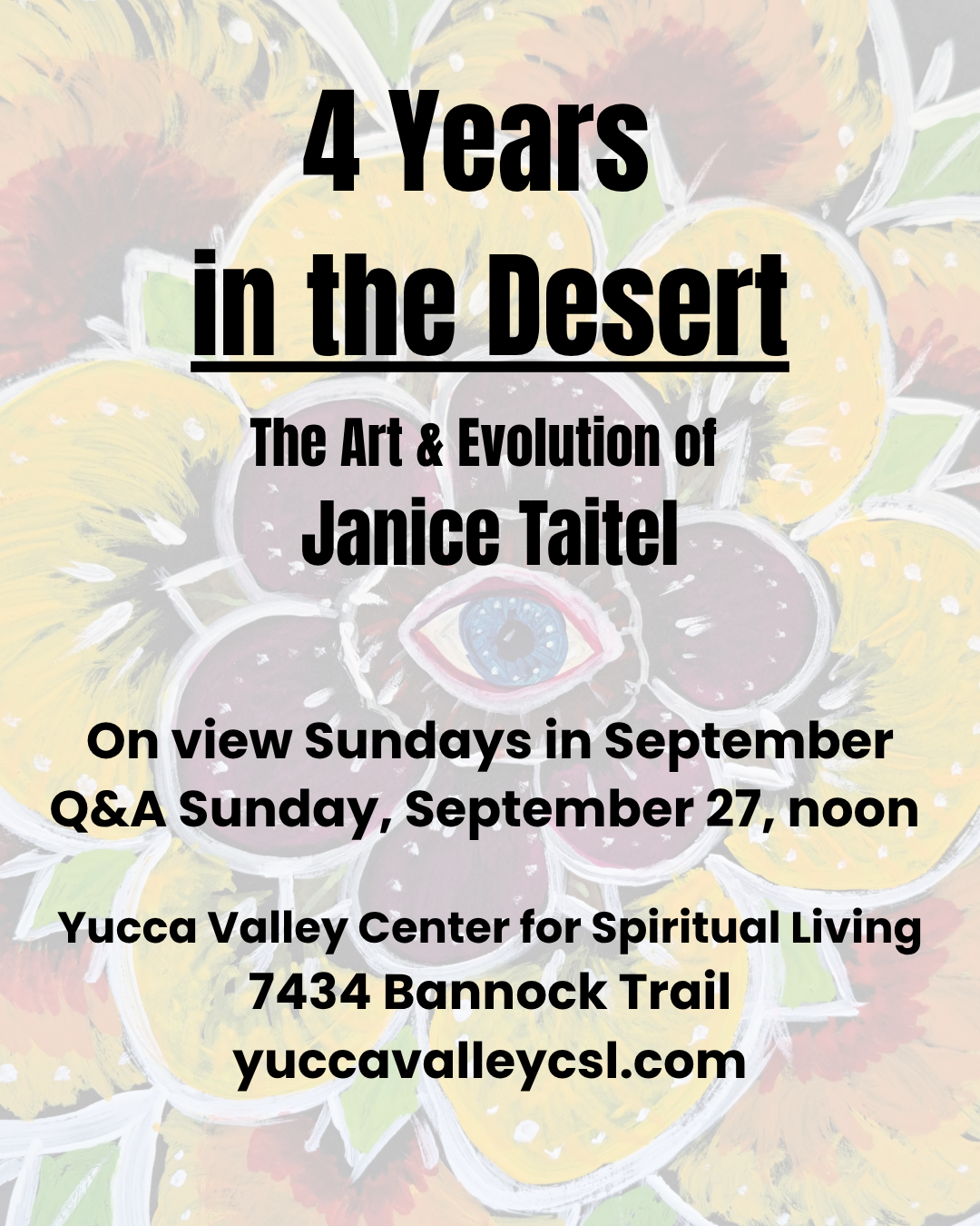 THIS MONTH'S FEATURED ARTIST IS:   JANICE TAITEL  Q&A WITH THE ARTIST IS ON SUN., SEPT. 27th, NOON
