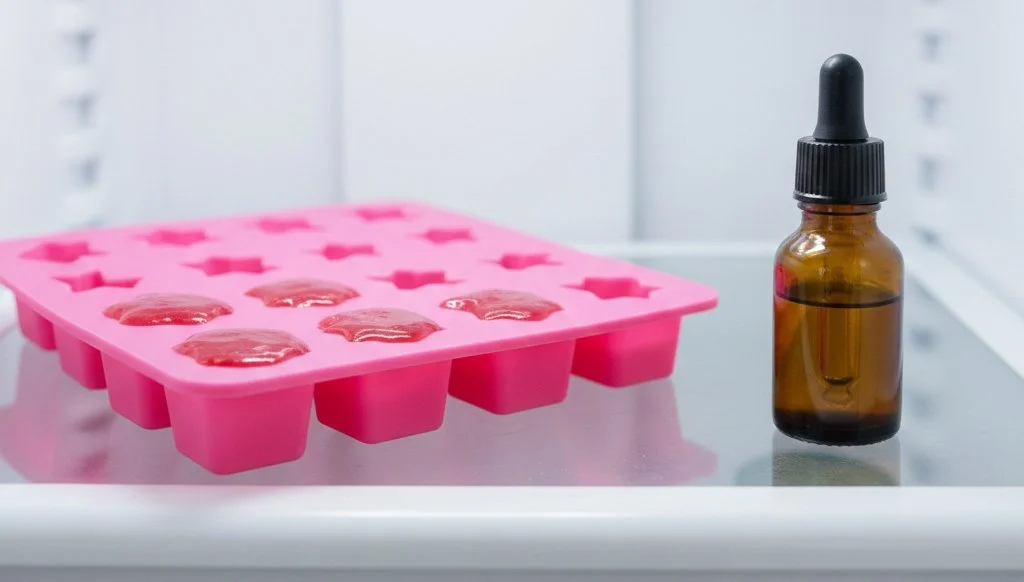 Cannabis infused gummies setting in silicone molds for homemade edibles