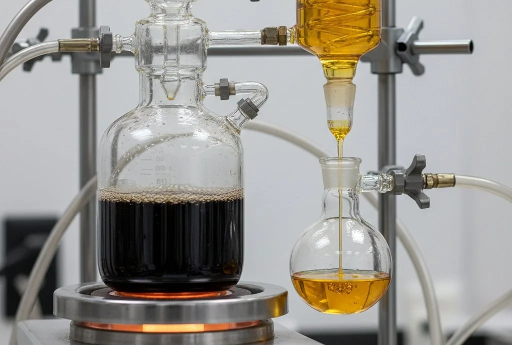 Short-path cannabis distillation apparatus separating purified THC oil
