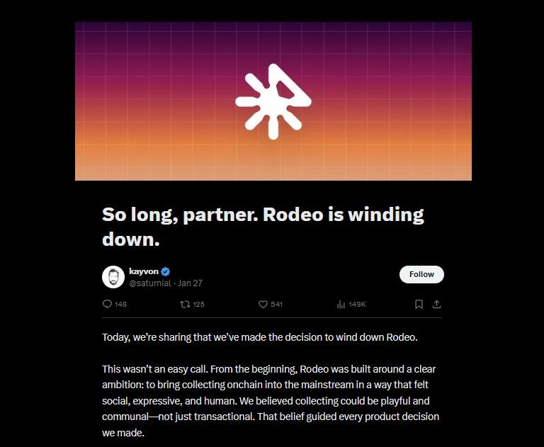 End Of the Rodeo: One More NFT Platform Collapse