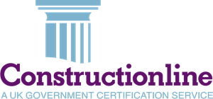 Logo for Constructionline, a UK government certification service, with a column and text.