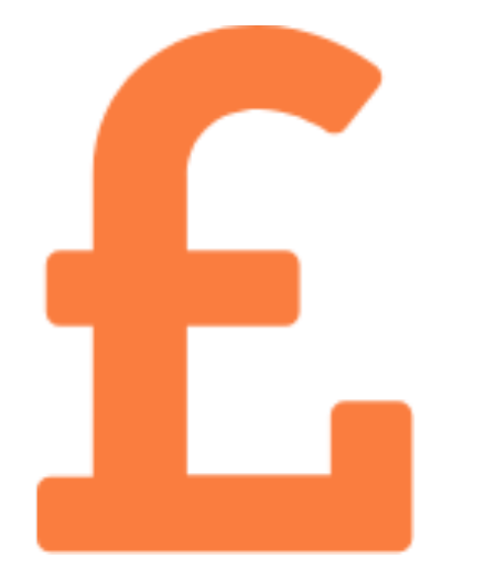 Pixelated image of an orange English pound sterling (£) symbol.