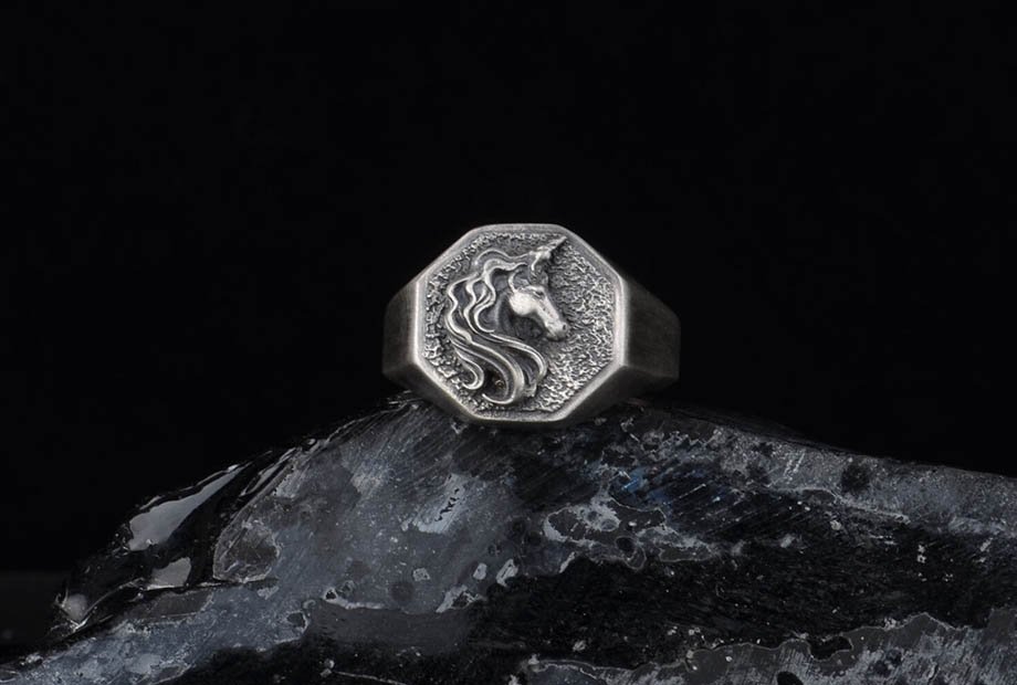 Mithril 谧银 纯手工制独角兽男士雕刻指环1.jpg