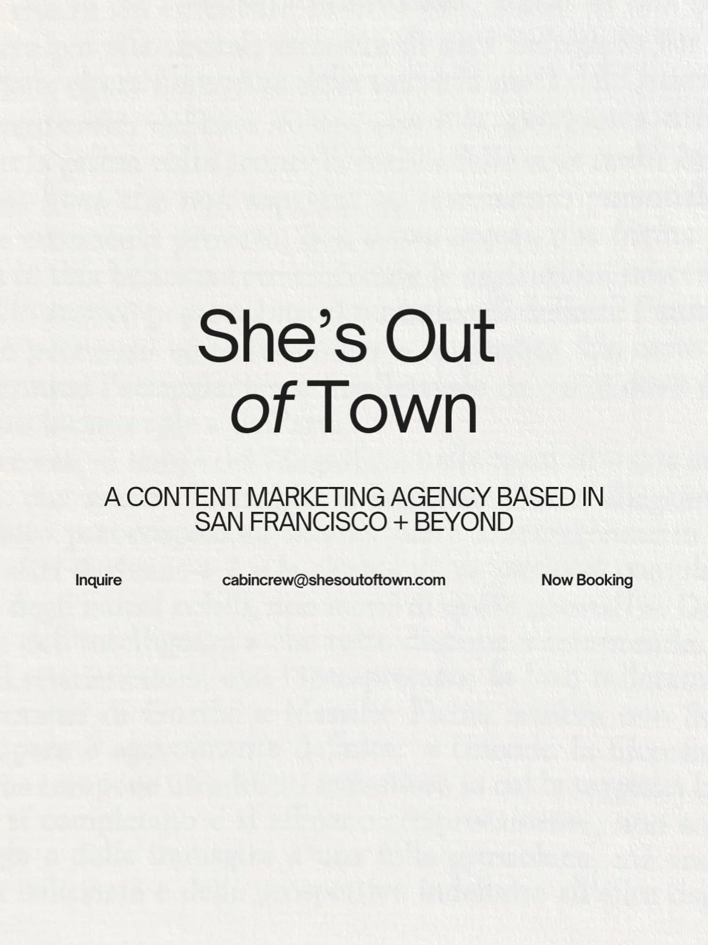 Now booking // cabincrew@shesoutoftown.com