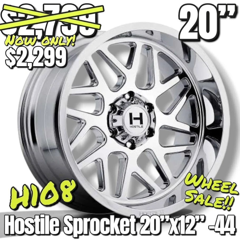 4 - Hostile H108 Sprocket 20"x12" Chrome Wheels Silverado Toyota Bronco Ram