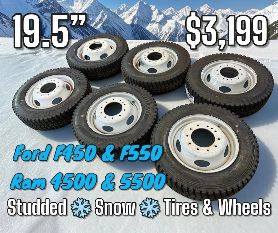 Ford F450 F550 / Ram 4500 5500 Studded WInter Tires & Steel Wheels