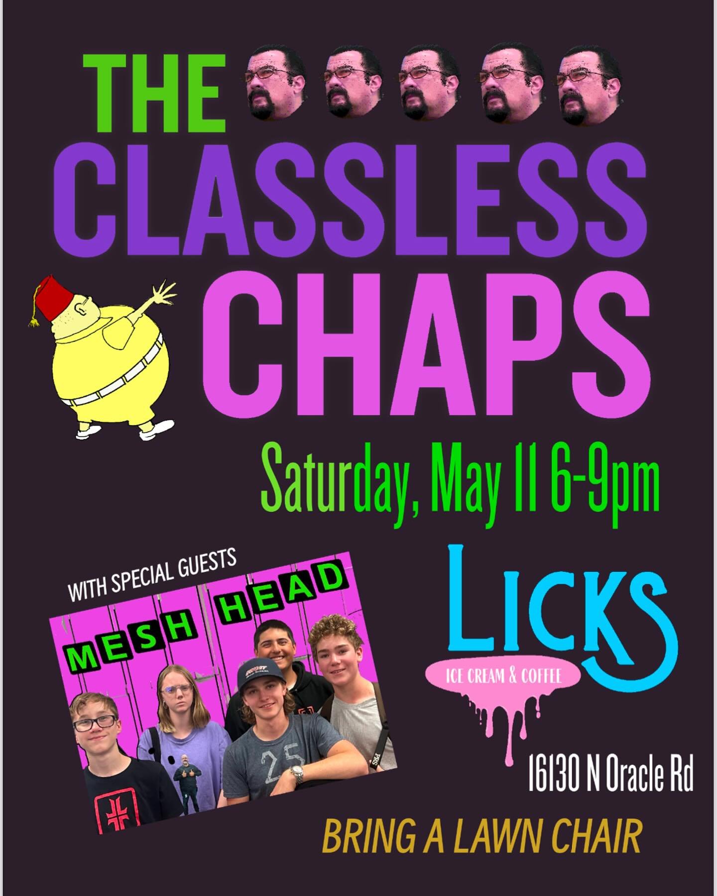 Music on Licks Patio continues May 11th! With our Cat-town homies @theclasslesschaps_official  6-9pm 🪑 bring a lawn chair and your hunnie 💗 #lickspatio #tucsonmusic #classlesschaps #tucson #tucsonicecream #tucsondessert #orovalley #orovalleyevents 