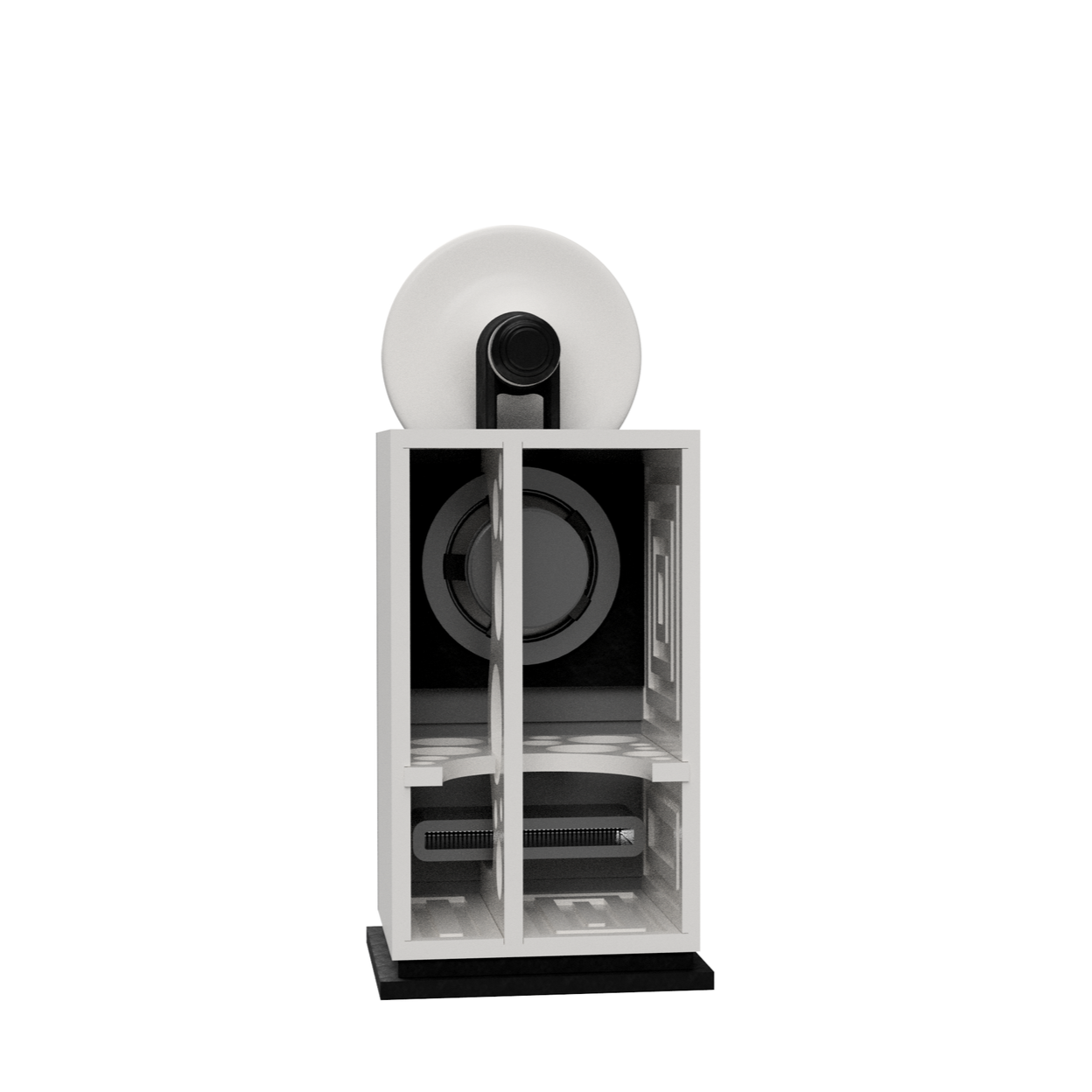 Rear cutaway view of the Big Box-Y | Flagship Floorstander | Aurafect High-end two-way studio monitor speaker with internal bracing visible.