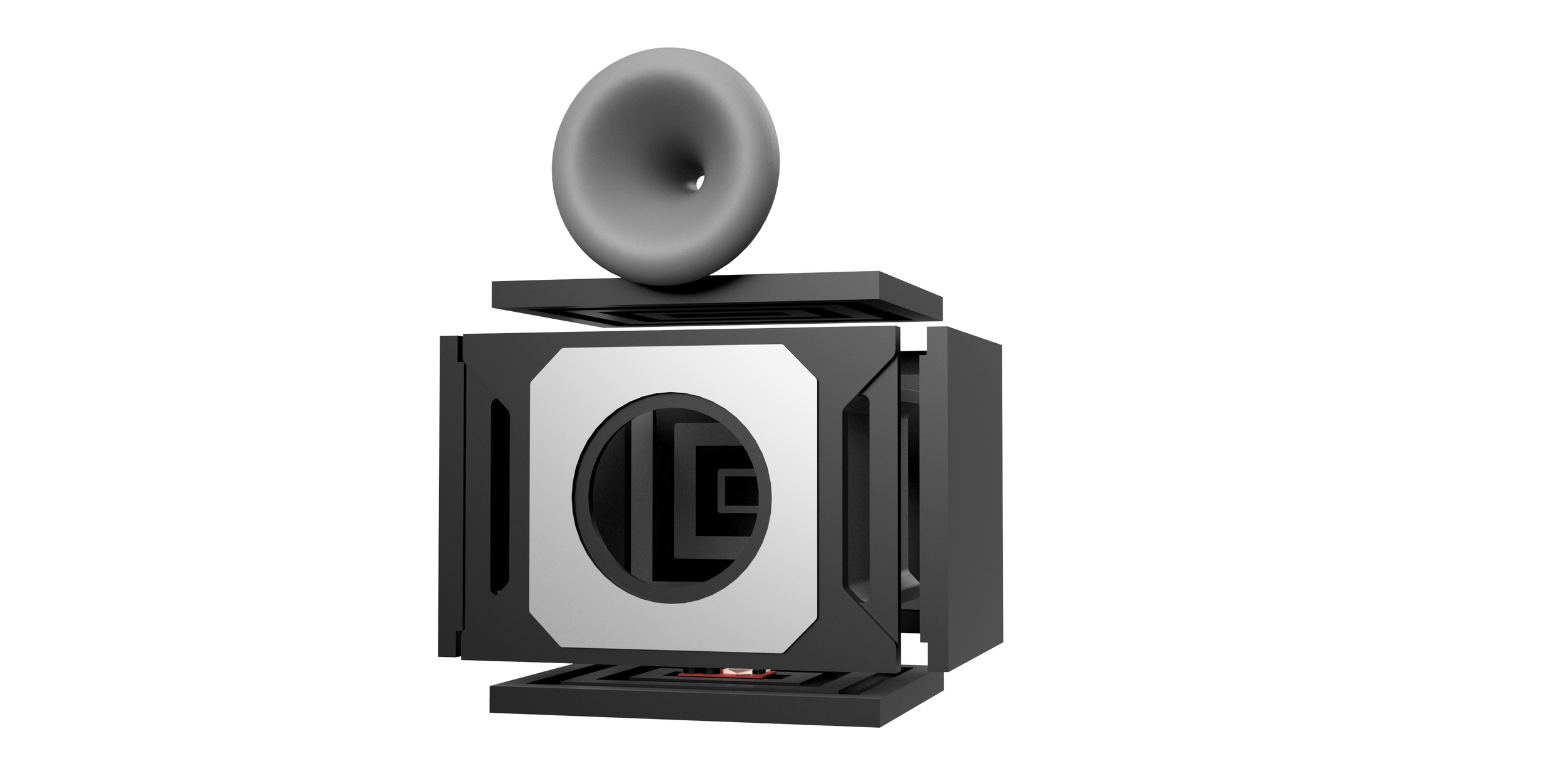 Expanded View of the Box-Y 3D-printed horn and port design.