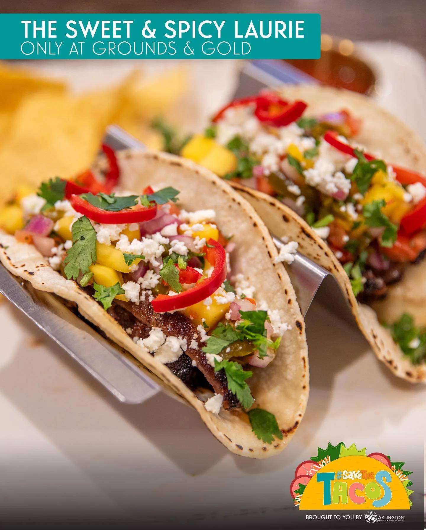🌮🎉SAVE THE TACOS IS BACK🎉🌮 

Vote your favorite Taco &ldquo;The Sweet and Spicy Laurie&rdquo; a bold, Chipotle marinated beef with mango pico, pickled fresnos, feta, and topped with cilantro on a corn tortillas! 

Stop by and order them today and