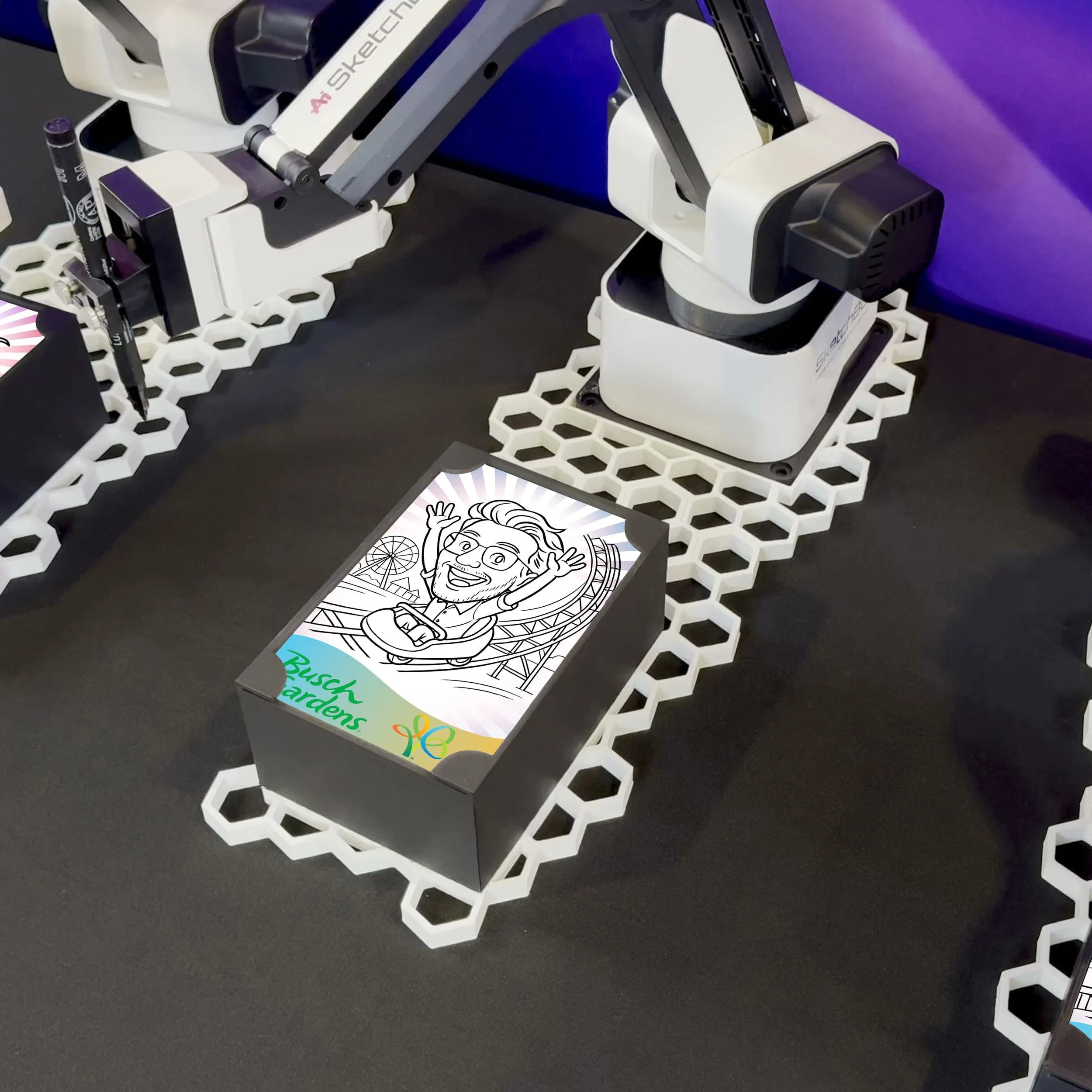 A sketch of a man on a roller coaster drawn by SketchBot