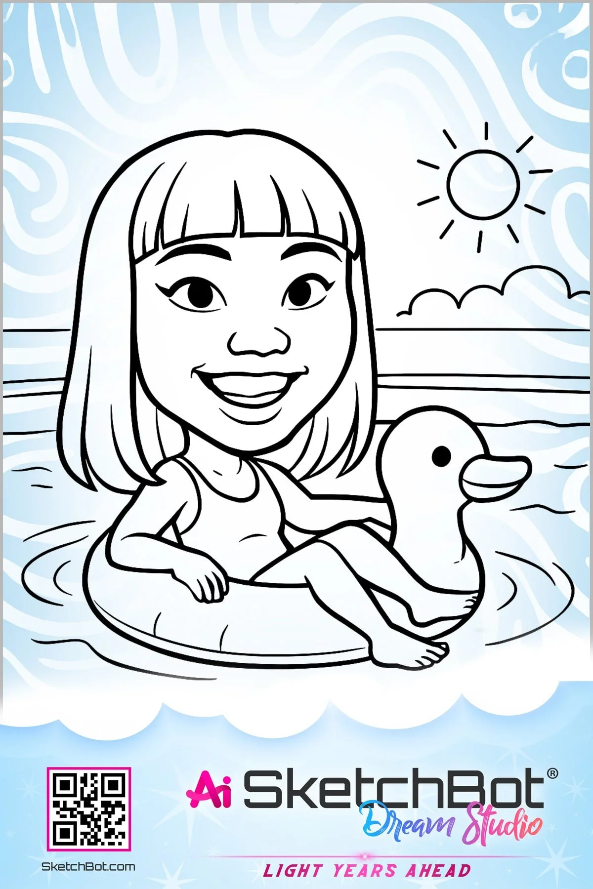 Summer themed caricature sketch drawn by Ai SketchBot