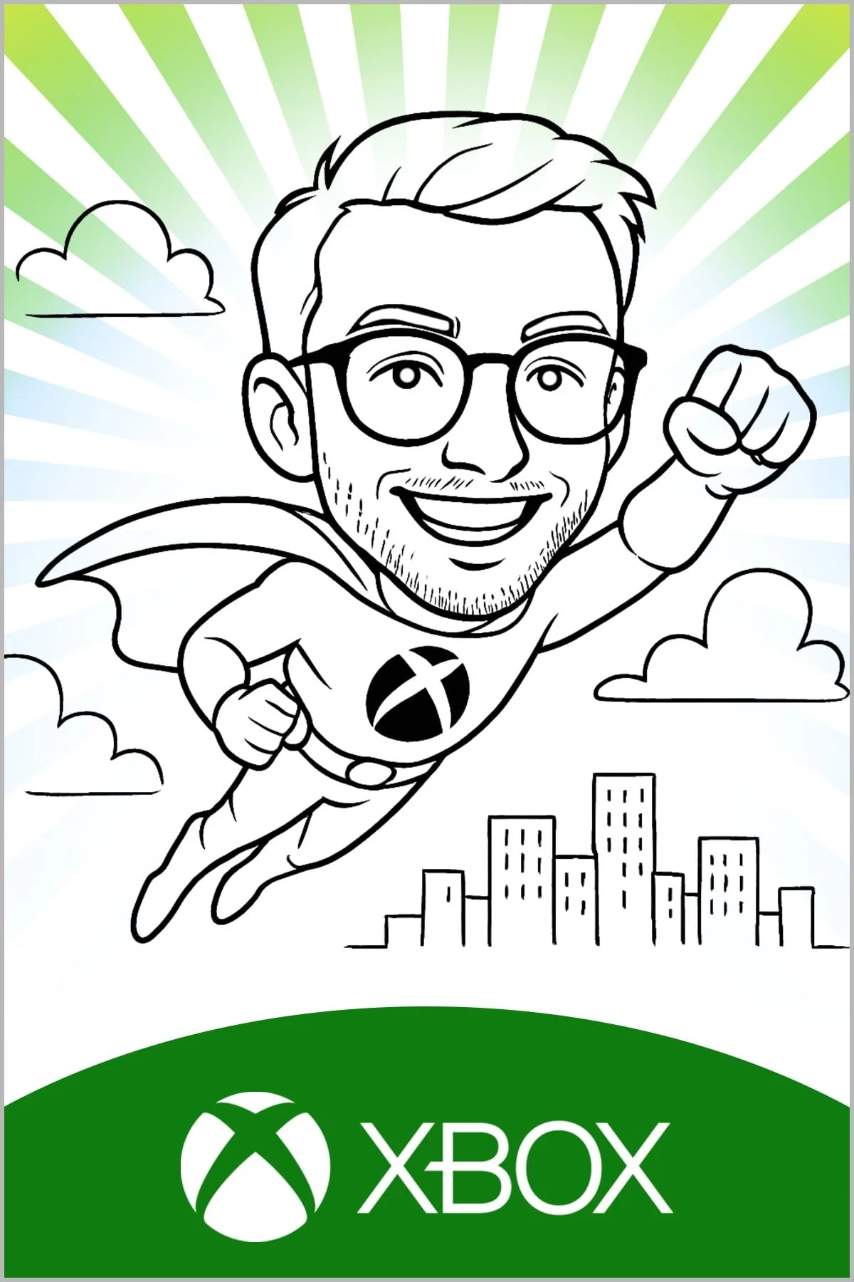 Branded caricature sketch of a person as a superhero drawn by a robot
