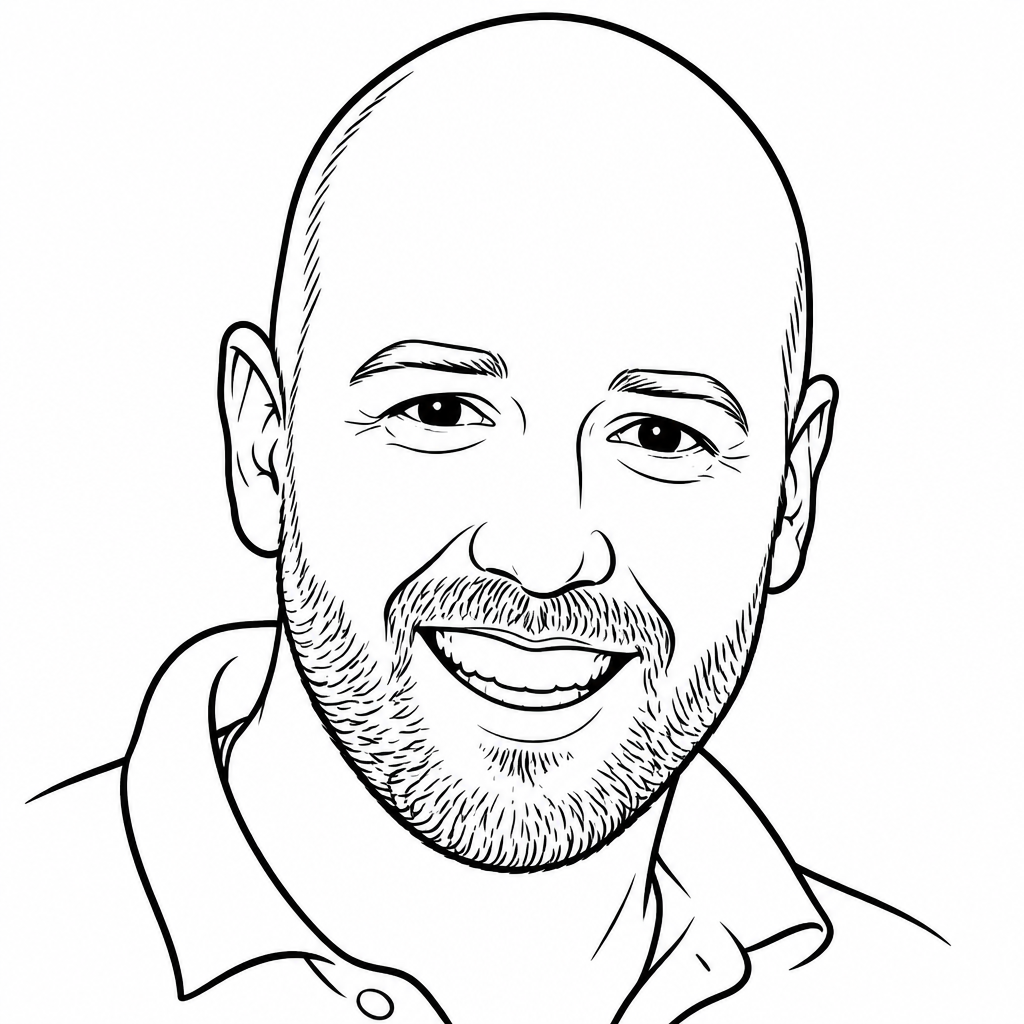 Realistic SketchBot rendering of a man with a short beard smiling (portrait)