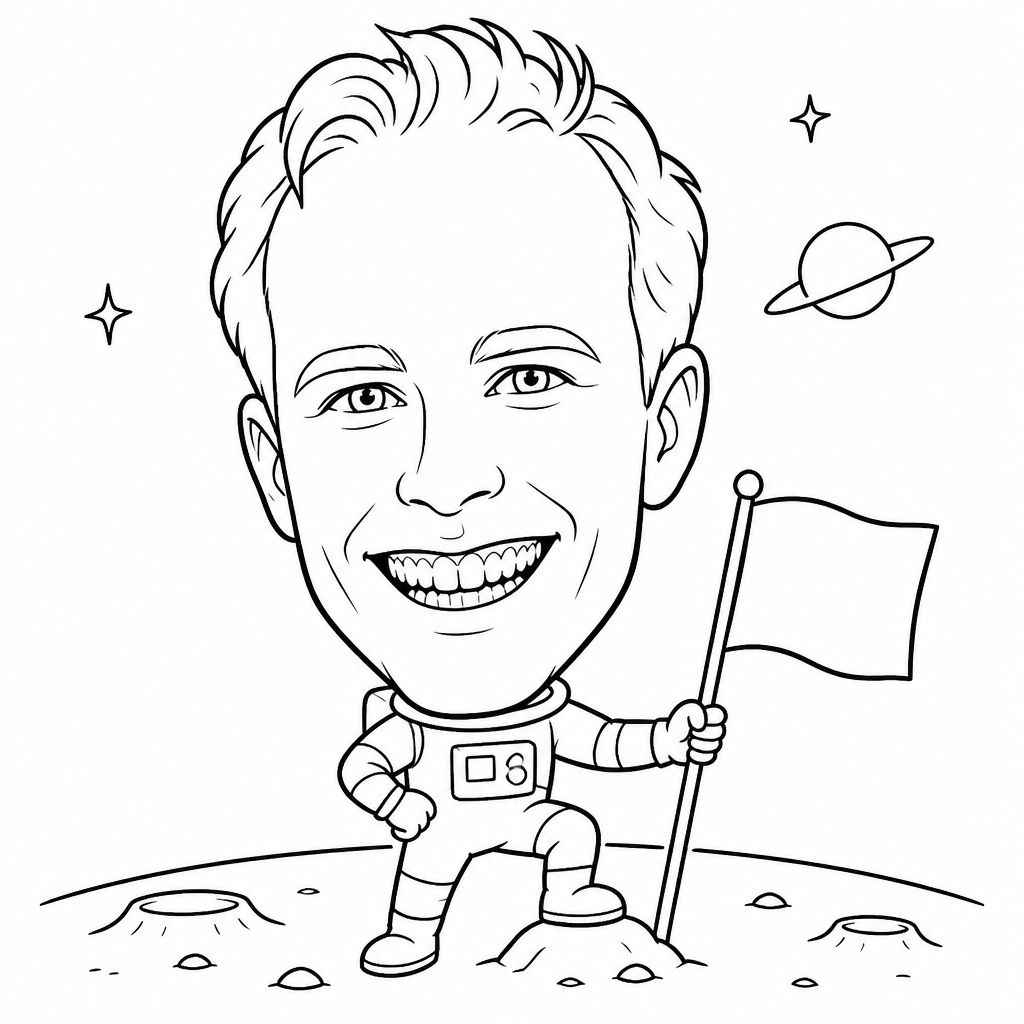 Caricature of man as an astronaut on the moon