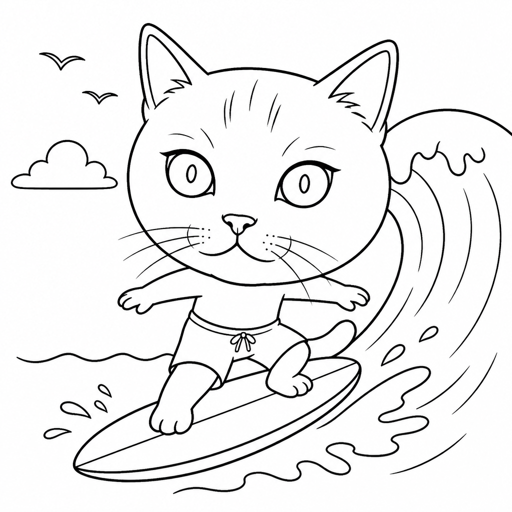 Cat on a surfboard sketch created by the SketchBot