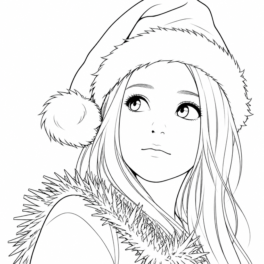 Anime style girl with a winter hat (Sketchbot drawing)