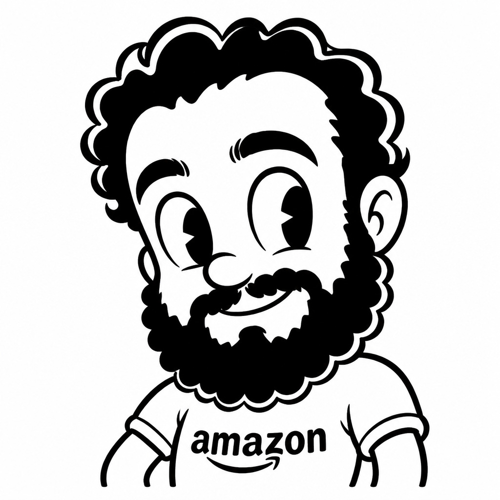 Portrait of a man with a beard wearing an Amazon shirt (Retro sketch)