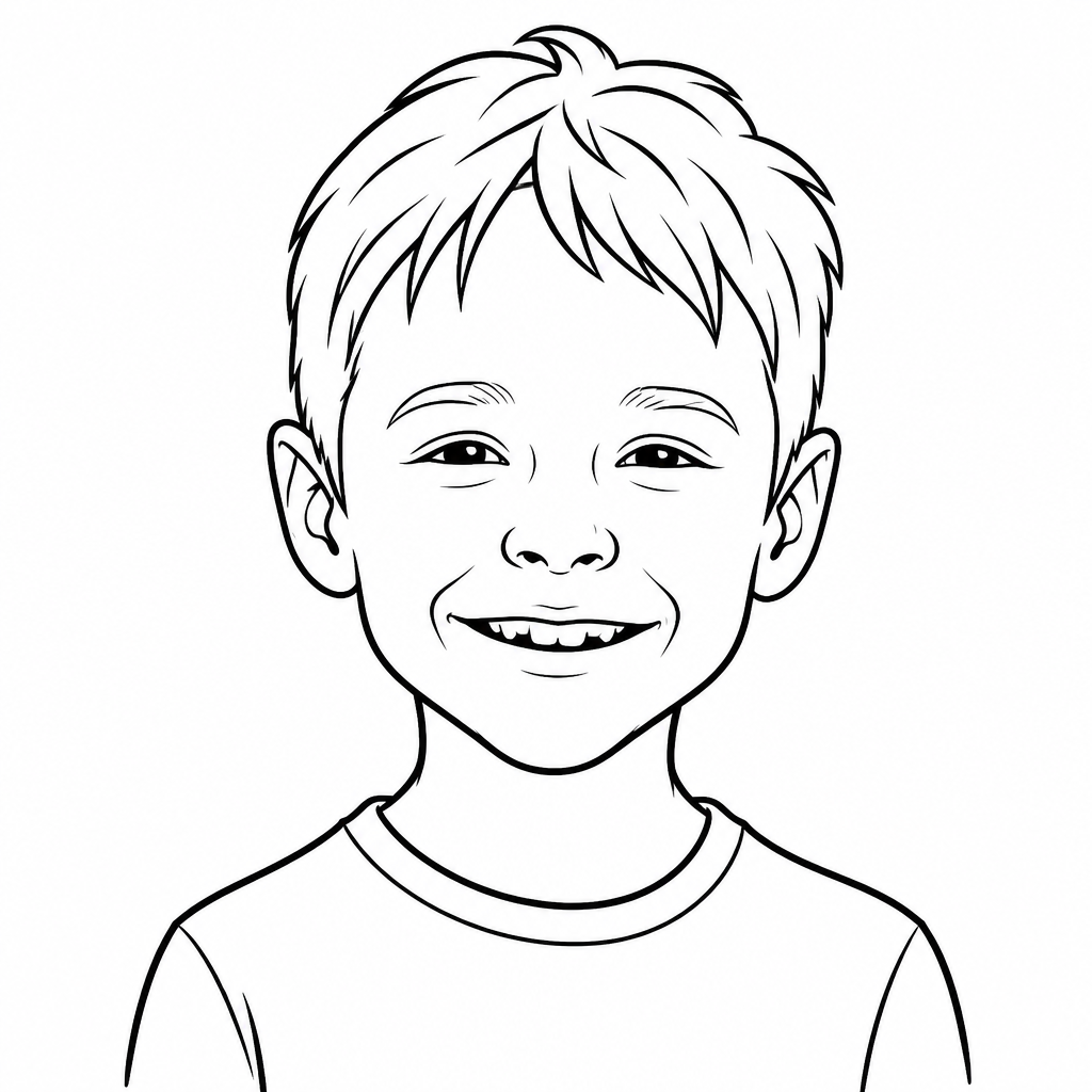 Detailed drawing of a young boy smiling done by SketchBot software