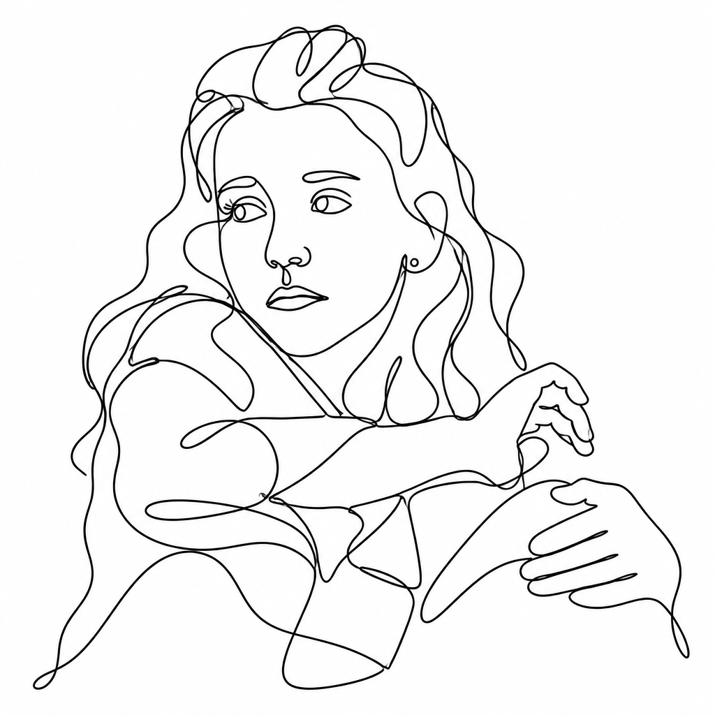 Continuous line Sketch of a woman sitting created by SketchBot